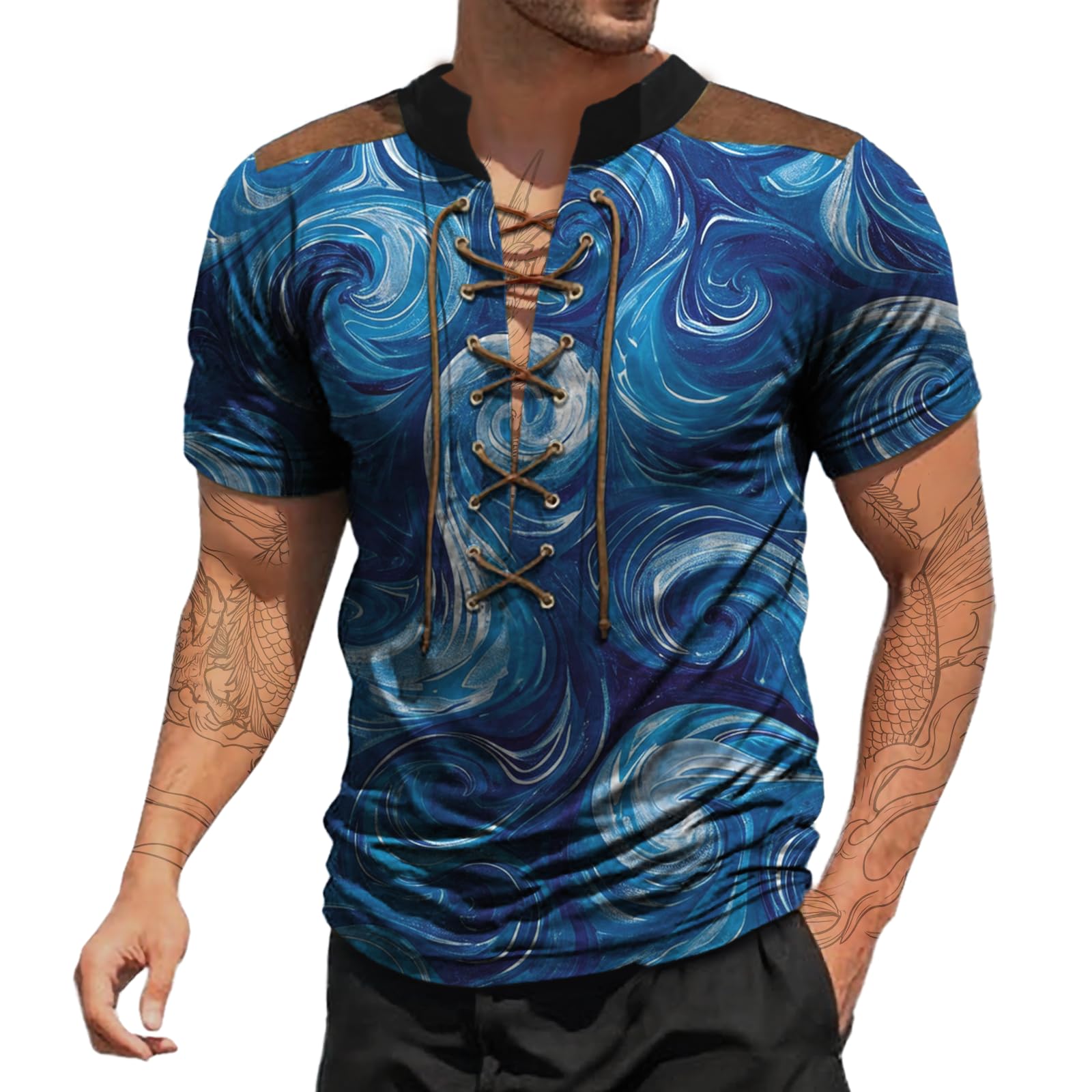 Mens Short Sleeve Shirts Trendy Casual Lightweight Boho Summer Beach Outdoor Classic Slimming Fit V Neck Tops