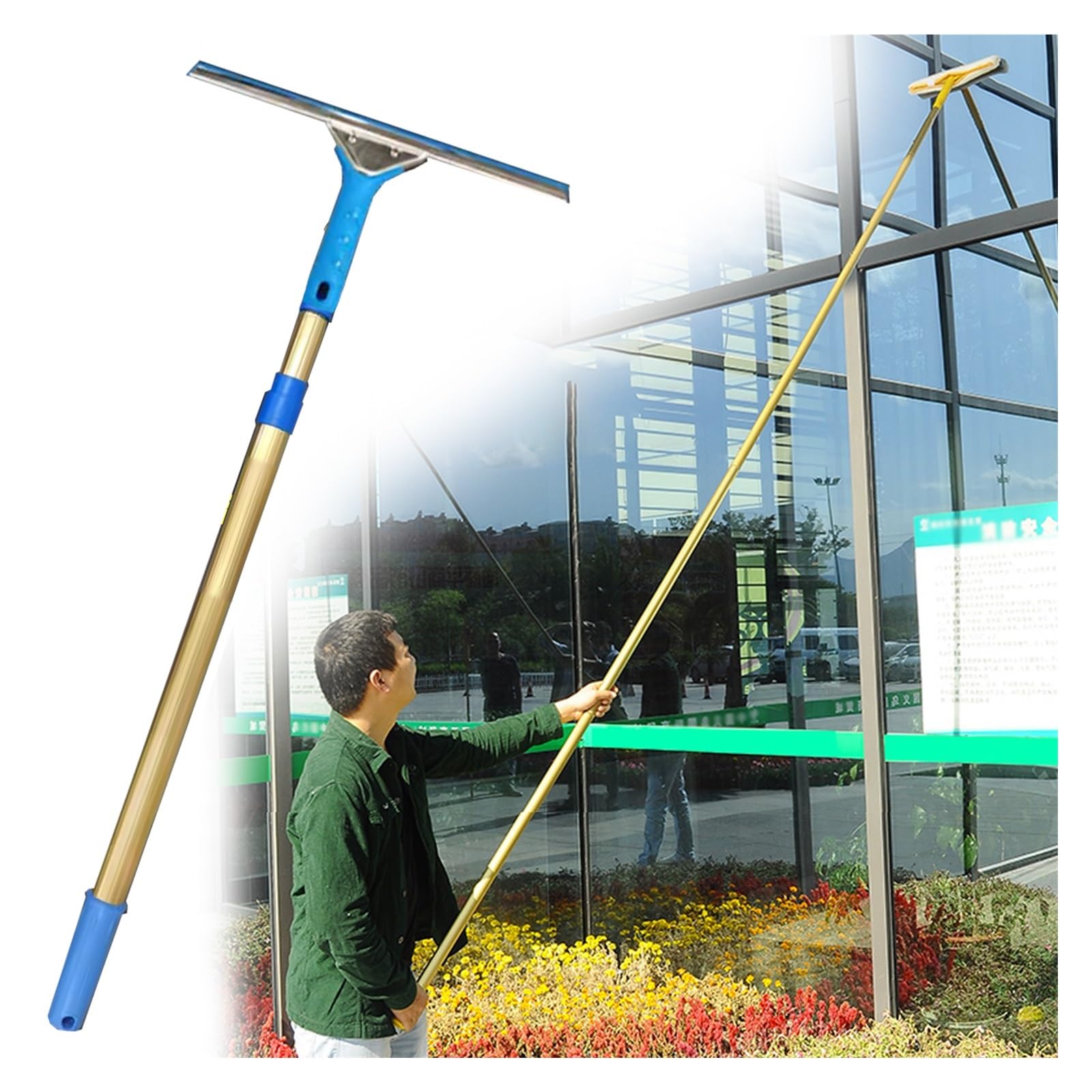Cepillo para Limpieza de Ventanas, Kit de trapeadores retráctiles para Limpieza de Ventanas, Herramienta de Limpieza de Ventanas de 40 pies con Poste de extensión, Equipo