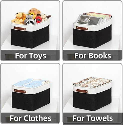 Vista 314 de HNZIGE - Canastas pequeñas de tela para organización (paquete de 6) canastas plegables de almacenamiento para estantes, armarios, lavandería, Asas