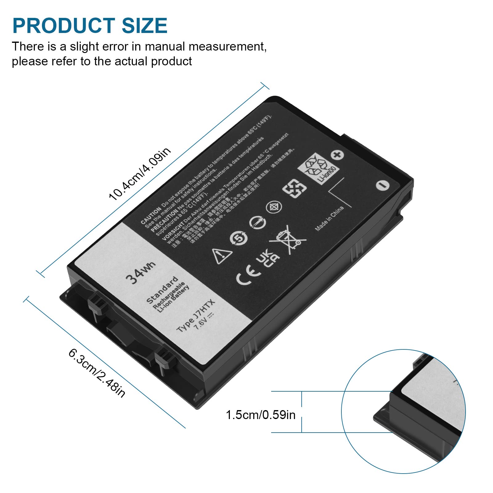 ARyee J7HTX Batería Compatible con DELL Latitude 7202 7212 Rugged Extreme Tablet Series, Repuesto para J7HTX 02JT7D 7XNTR FH8RW(7.6V 34Wh)