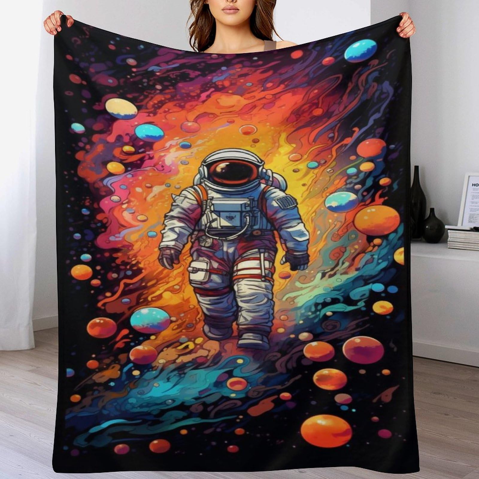 Linge de lit couverture polaire flannel astronaute 130x150 couvre-lit doux