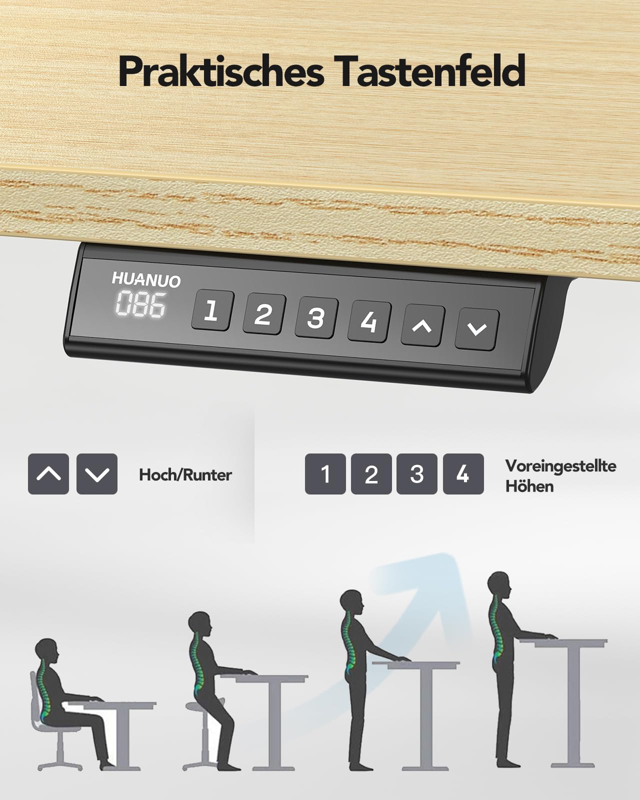 HUANUO Höhenverstellbarer Schreibtisch Gestell mit Bürstenlosem Motor,100 kg Tragfähigkeit Tischbeine Schreibtischgestell Höhenverstellbar für Tischplatten von 110x200cm,Nur Rahmen