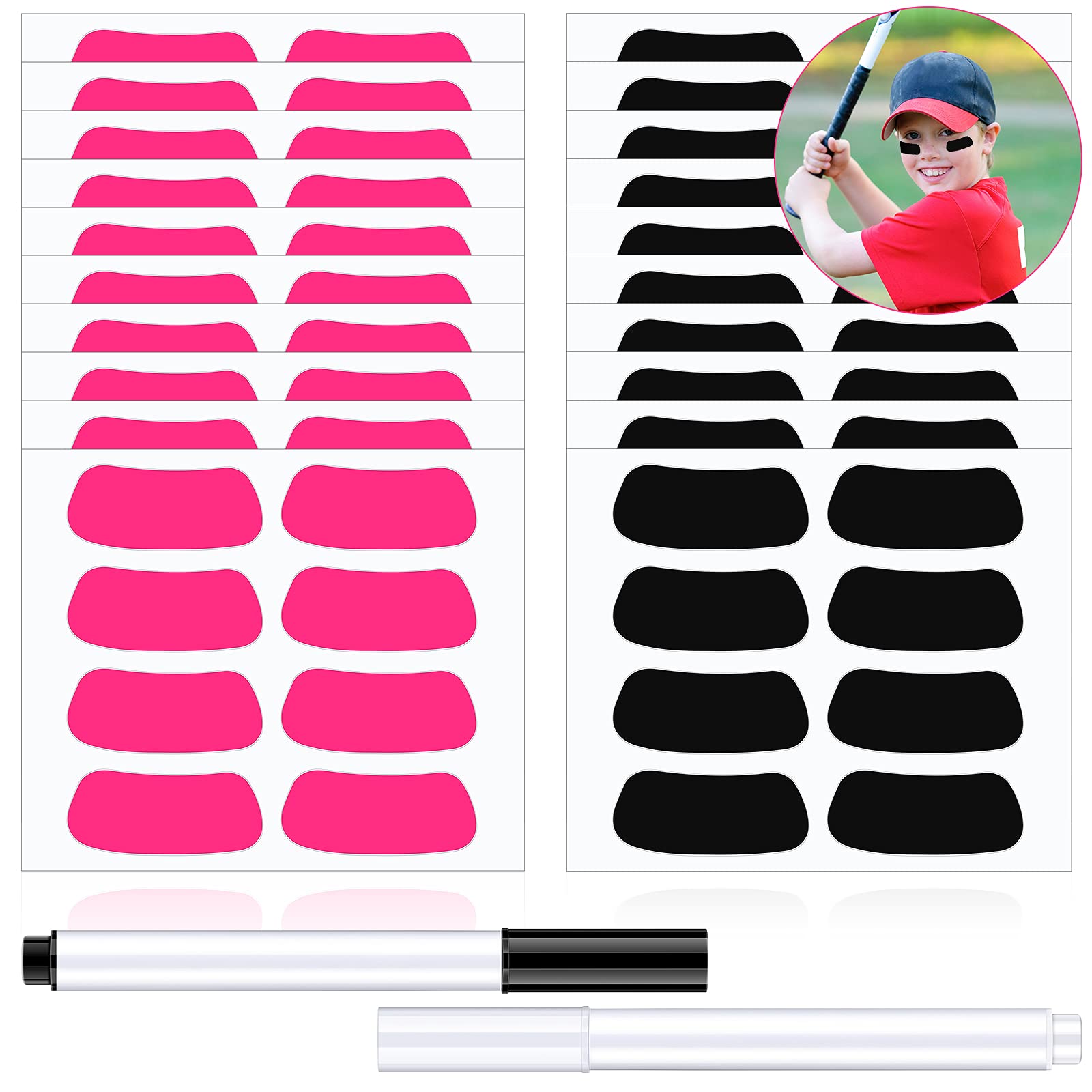 160 Pieces Sports Eye Stickers for Kids Football Softball Baseball Face Stickers Lacrosse Fans Eye Strips with 2 Pencils for Party Game Sport Supplies