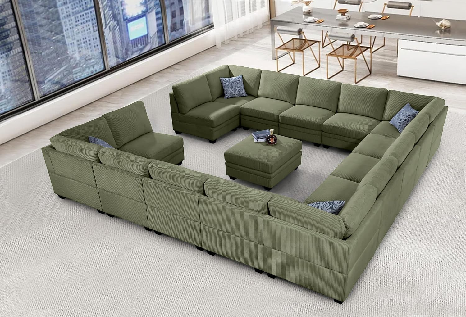 Legend Vansen Sectional Couches for Living Room,L-Shaped Corduroy Sofa with Ottoman for Living Room,Bedroom and Apartment (Olive, U-16)