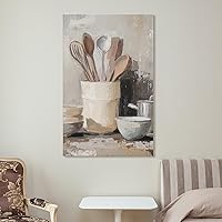 Vista 7 de Arte De Pared De Cocina De Campo, Impresiones En Lienzo Enmarcado, Utensilios De Cocina Y Alimentos, Pintura Rústica De Granja, Cocina, Comedor