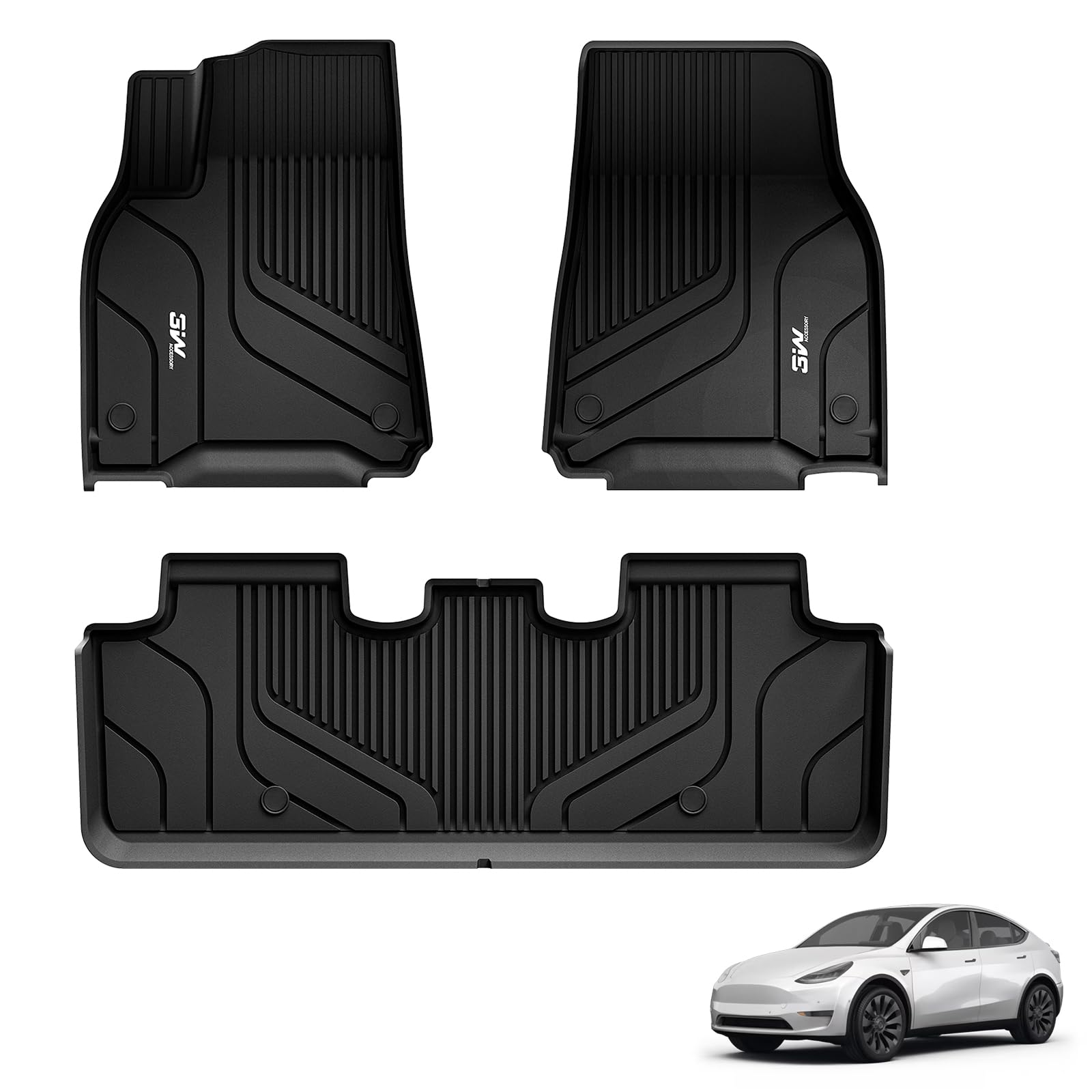 3W Dywaniki Samochodowe dla Tesla Model Y 2020-2024, Dywaniki z TPE Samochodu Antypoślizgowe i Wodoodporne, Dywaniki Podłogowe dla Tesla Model Y Premium