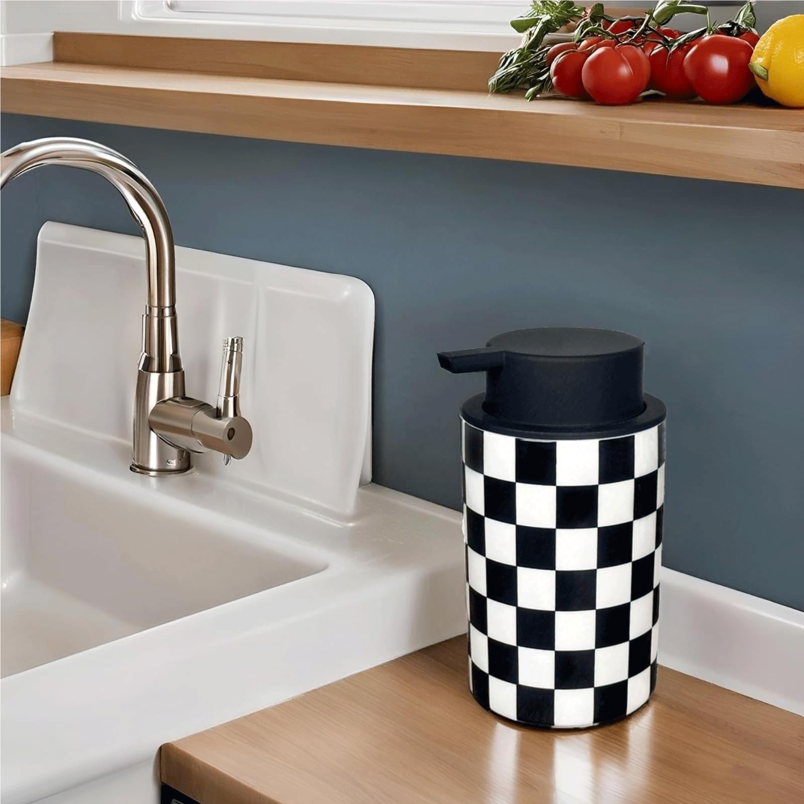 Ceramiczny dozownik mydła w kratkę, czarno-biały dozownik do rąk z pompką antykorozyjną, 350 ml butelka na balsam do łazienki i kuchni, akcesoria dekoracyjne w nowoczesnym stylu (srebrny)
