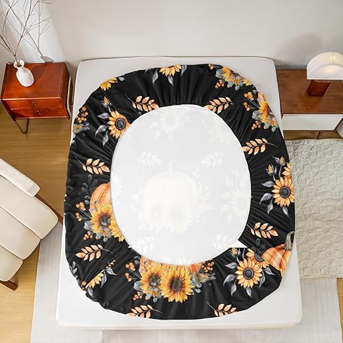 Miniatura 6 de Juego de sábanas de calabaza de otoño, 3 piezas, juego de sábanas de acuarela de Acción de Gracias, tamaño King, cosecha de otoño, casa de campo,