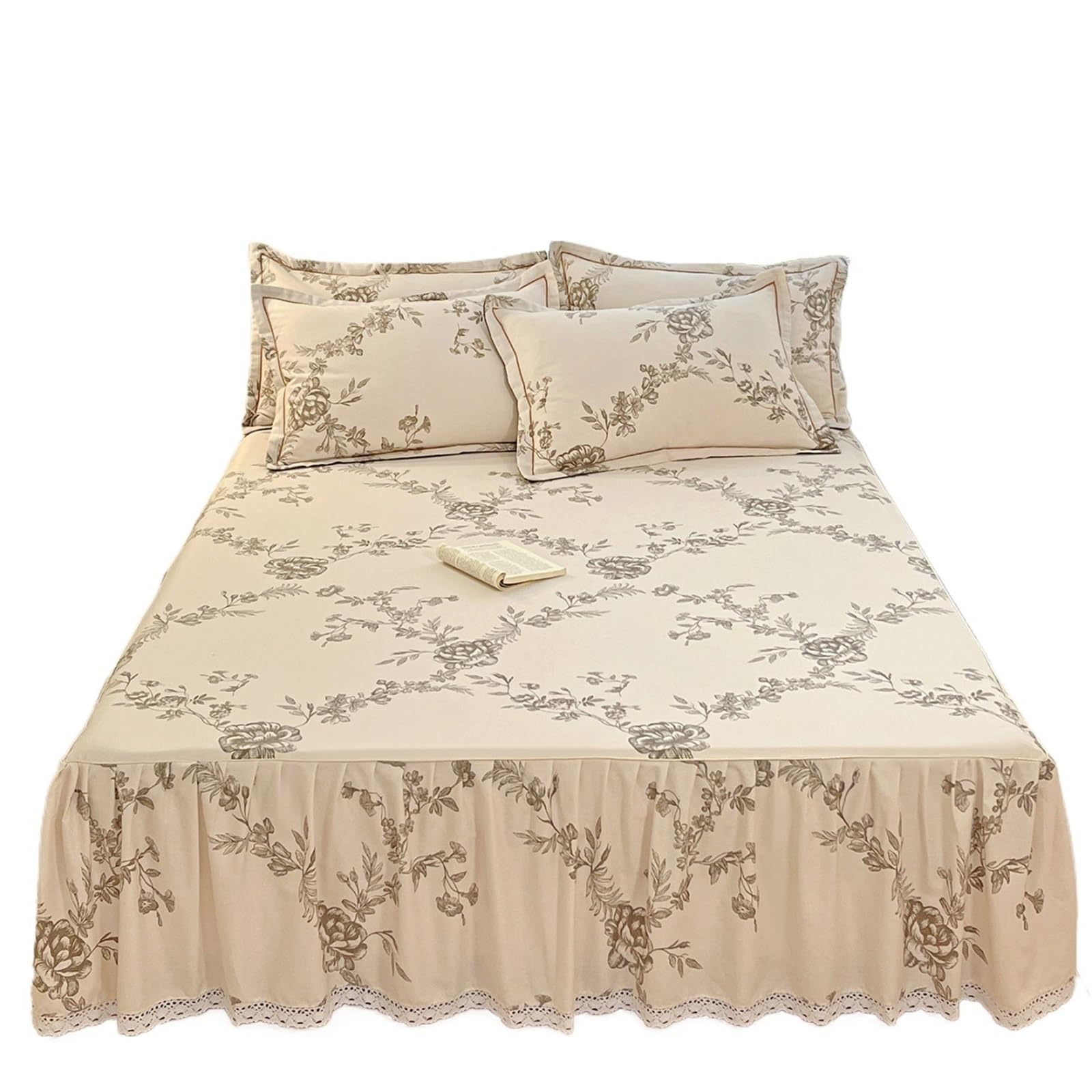 Floral Style Bed Skirt Single/Double/Queen/King Size Cover Bedspread Ruffles Linen(K,SKing 200x220cm 1pc)