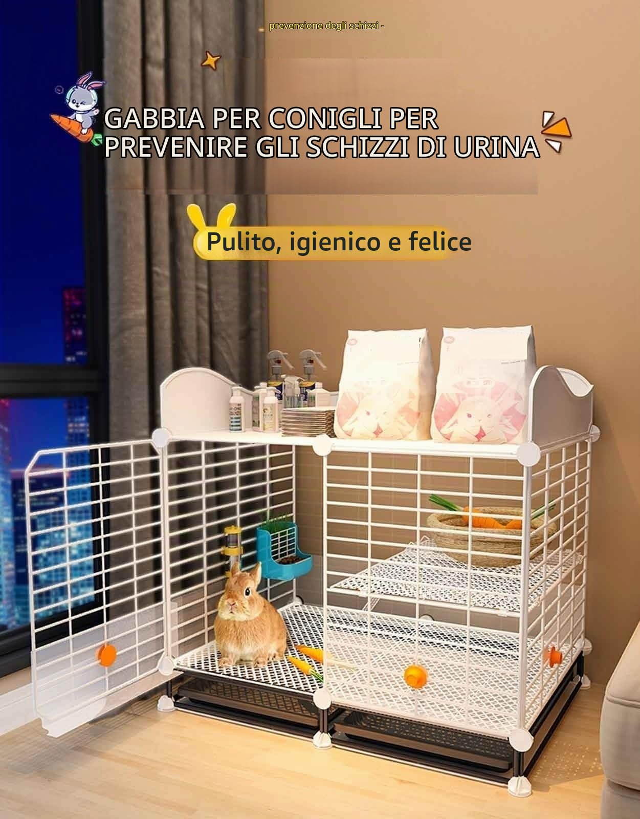 Gabbia Per Conigli Da Interno 2 Piani, Gabbia For Coniglio Nano Da Interno Con Griglia, Da Interno/Da Esterno, Gabbia For Animali Con Design A Doppio Strato，Facile Da Montare(75 * 39 * 58-a)