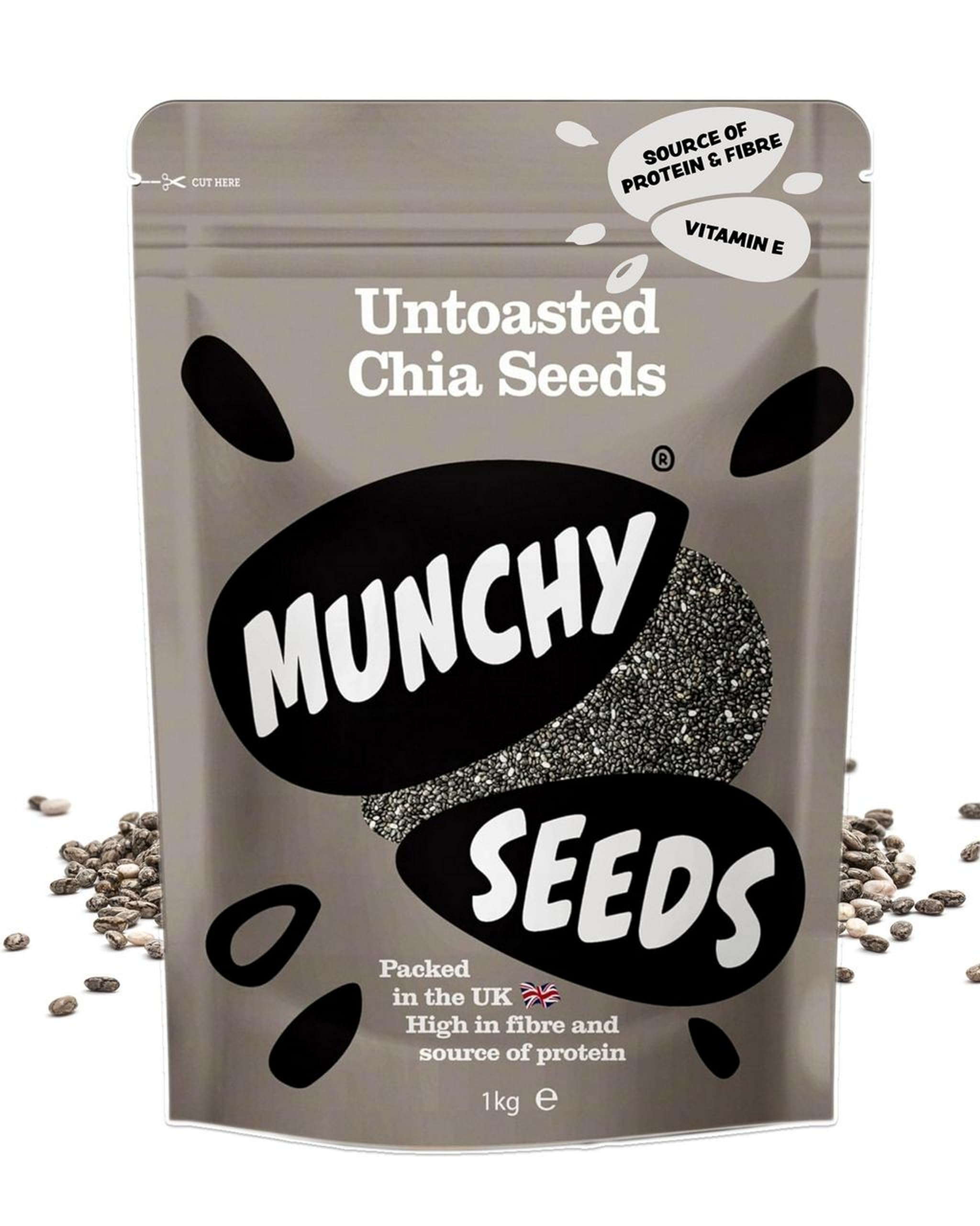 Munchy Seeds Raw Chia Seeds 1kg, Gluten Free High Protein Chia Seed Snacks, Nutritious & Versatile Chia Seeds, Weight Loss Chia Seeds, Source Of Vegan Protein, High Fibre Bulk Chia Seeds Snacks