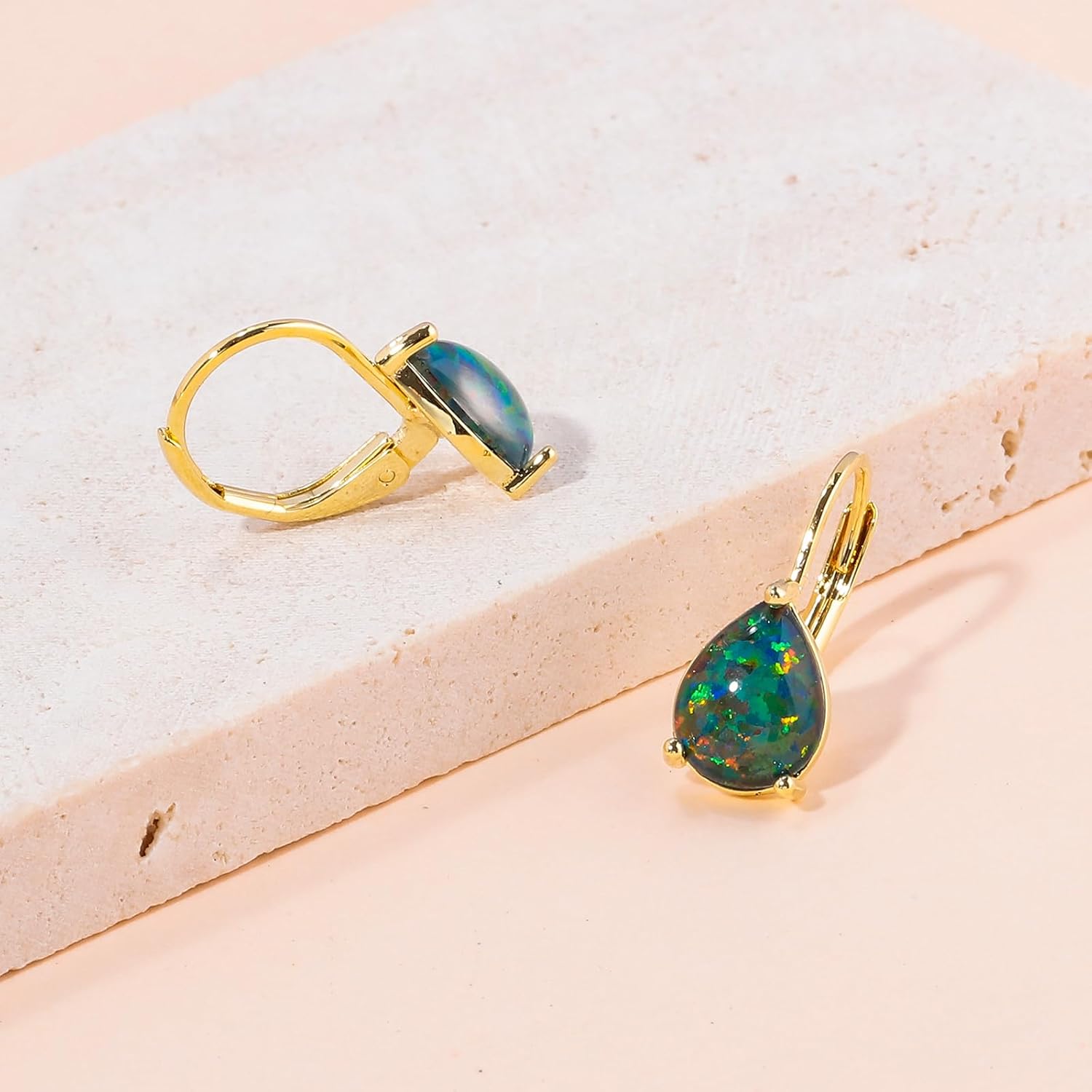 CiNily Opal Teardrop Earrings for Women Girls Hypoallergenic 14K Withe Gold Plated Dainty Opal Drop Earrings Leverback Dangle Earrings Jewelry for Sensitive Ears Mothers Gifts - Image 4