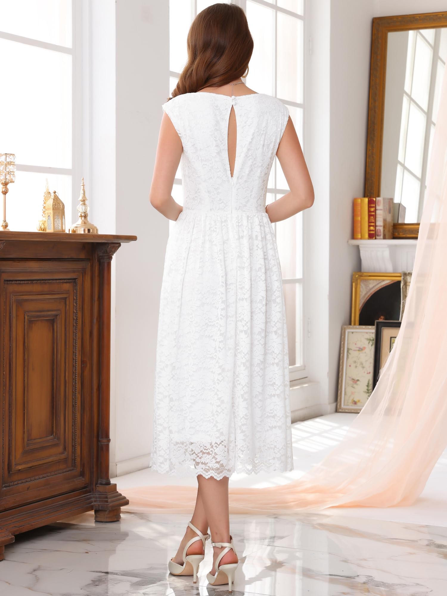 Femme Robe Vintage Dentelle Col Bateau Invitée Mariage 2025