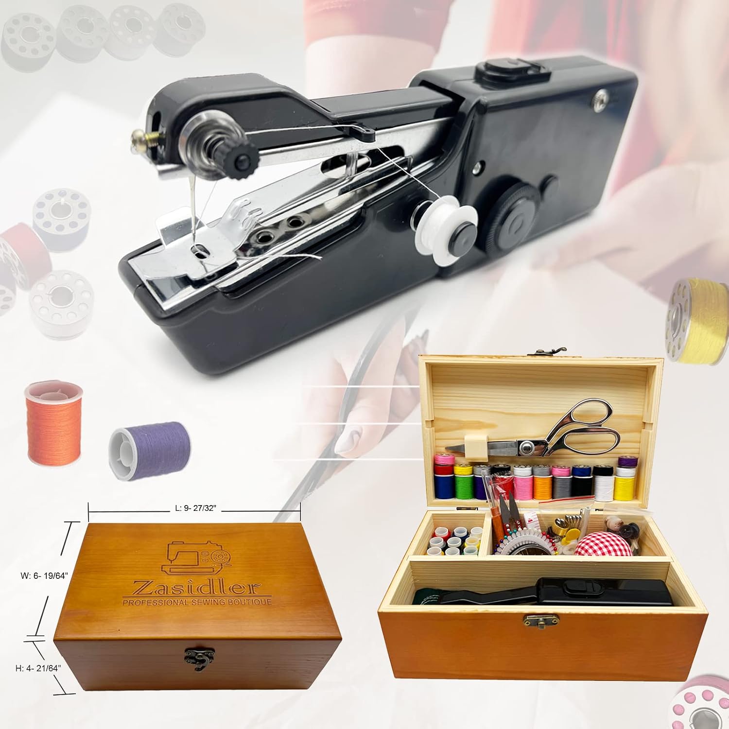 Handheld Sewing Machine, Wooden Sewing Box with 153 Pcs Sewing Kit,Adults, Beginners, Kids DIY,Home and Travel Sewing,Mini Portable Cordless Sewing Machine Handheld,