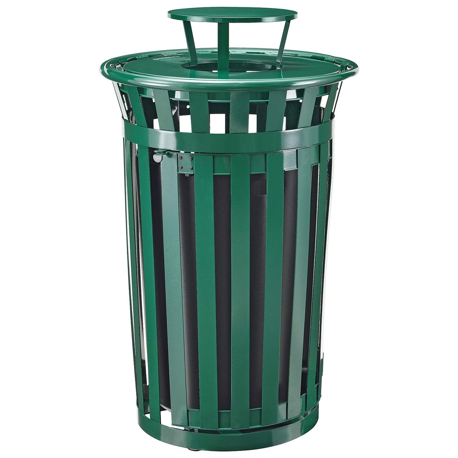 Global Industrial 36 Gallon Outdoor Metal Slatted Receptacle w/Access Door & Rain Bonnet Lid, Green