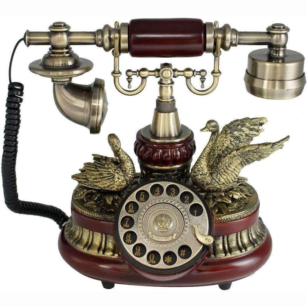Europejski Antyczny Telefon Stacjonarny Z Tarczą Obrotową – Retro Telefon Stacjonarny Z Kablem I Dzwonkiem, Czerwono-Brązowy, Vintage Design, Idealny Do Wystroju Dom