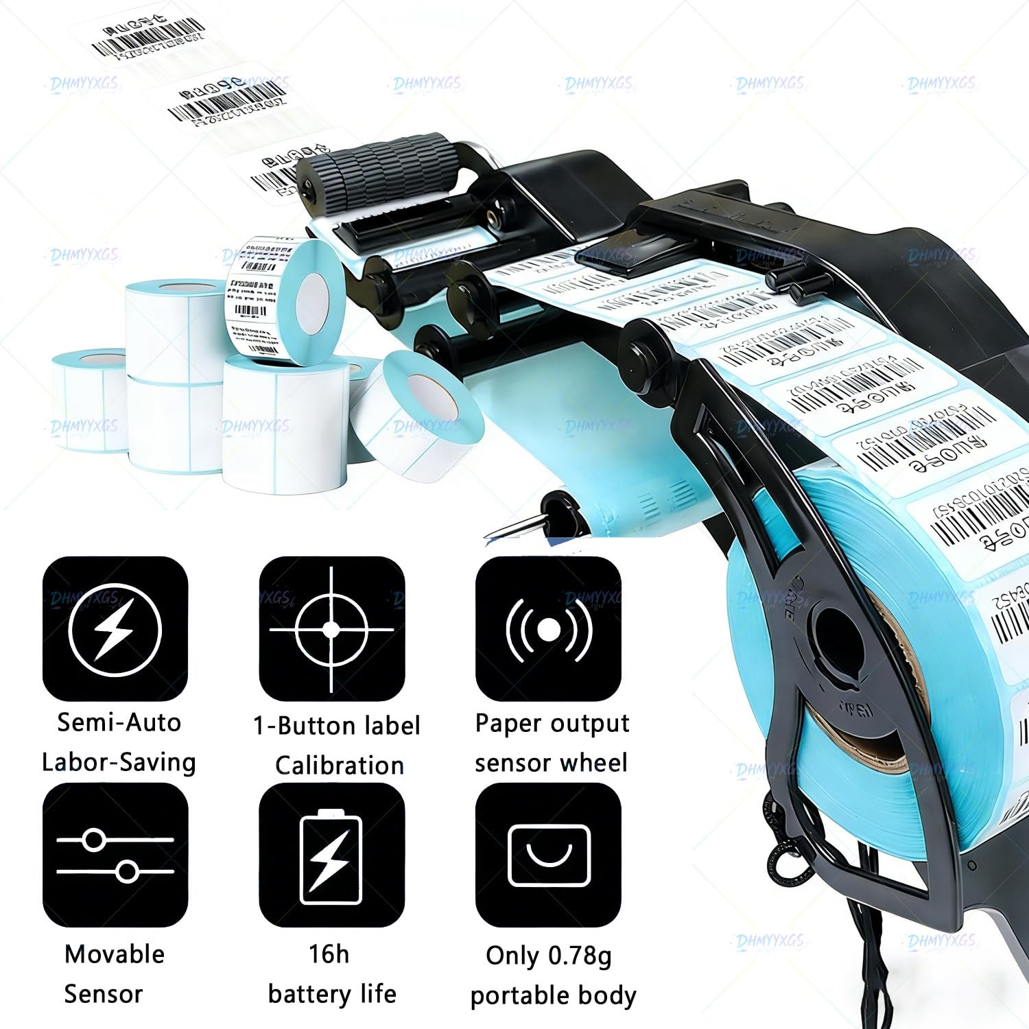 Distributore di etichette portatile con rotella di rilevamento automatico per un'applicazione efficiente del codice a barre nelle impostazioni di vendita al dettaglio e magazzino