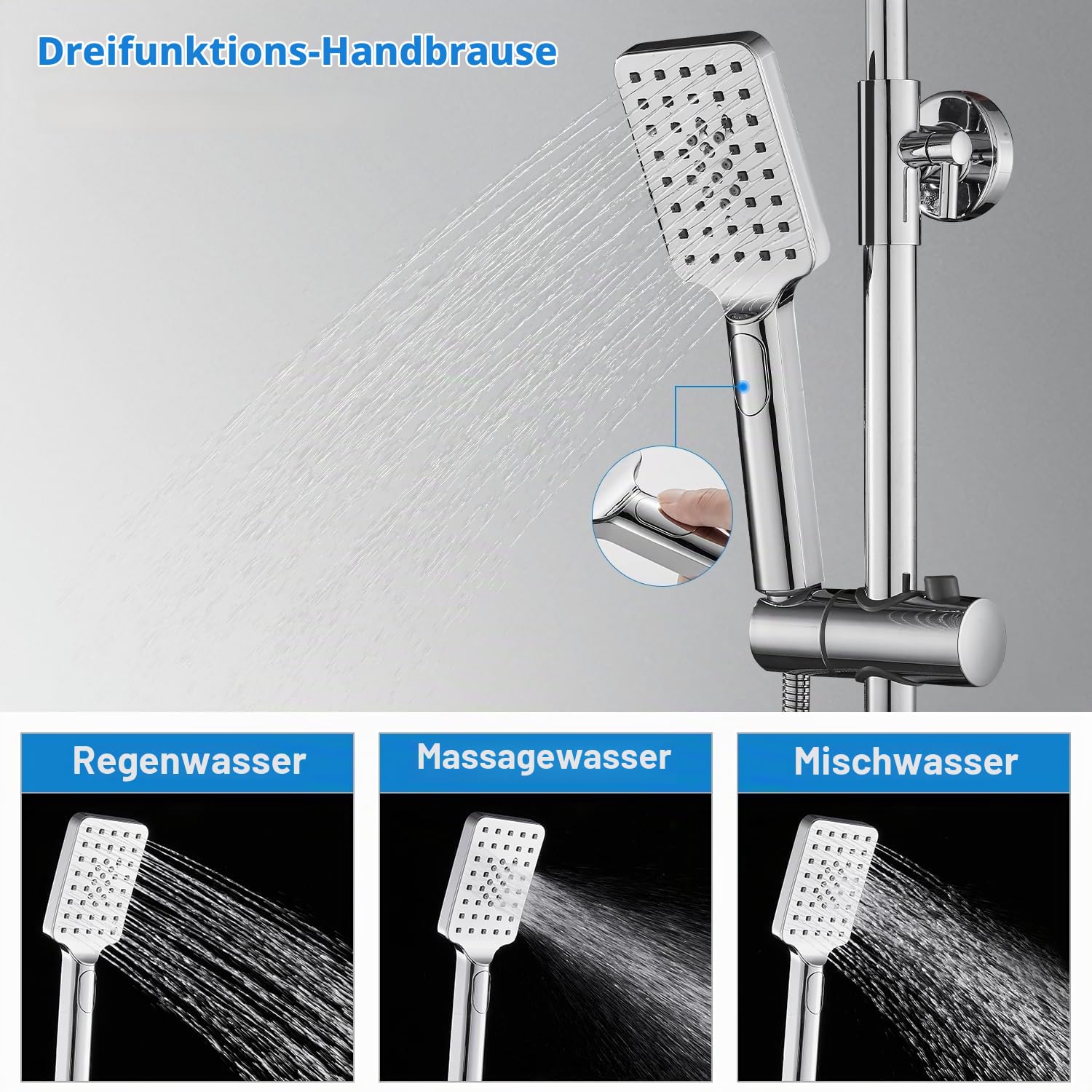 BONADE Duschsystem mit Thermostat Regendusche Duschkopf aus 304 Edelstahl, Duscharmatur Komplettset inkl. Duschthermostat, Verstellbare Wandhalterung 10 Zoll Regenbrause, Badewannenarmaturen set
