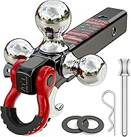 Ayleid Tri-Ball Trailer Hitch Mount with Tow Hook, Pin & Rotatable Shackle - Fits 2" Receiver, 1-7/8", 2", 2-5/16" Balls, Up to 12K LBS