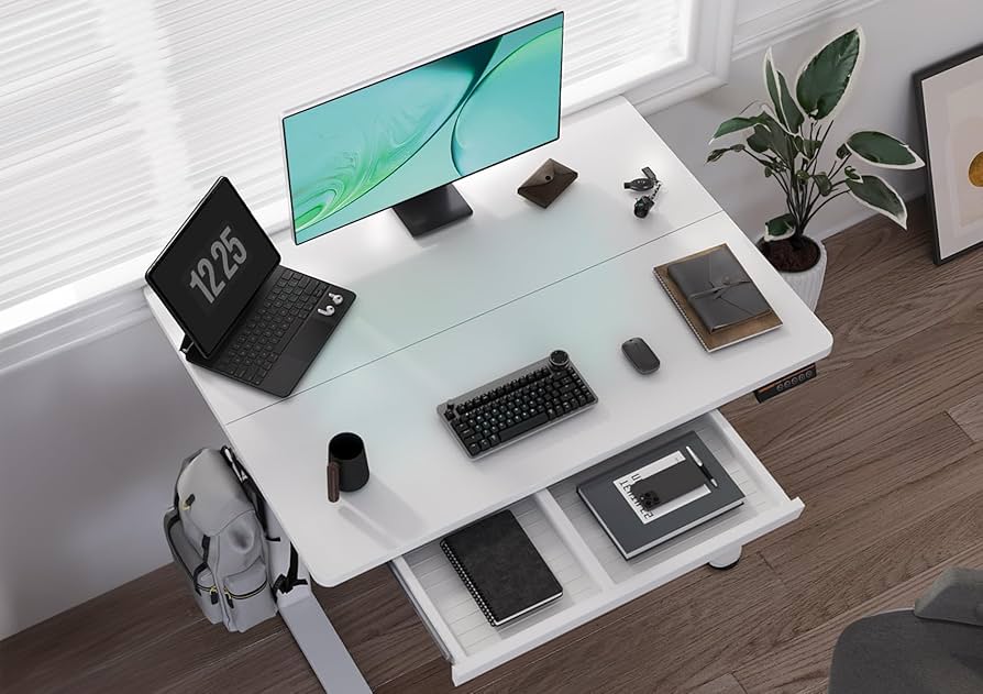 Amazon | Claiks 昇降デスク 幅100cm 引き出し付き デスク 高さ