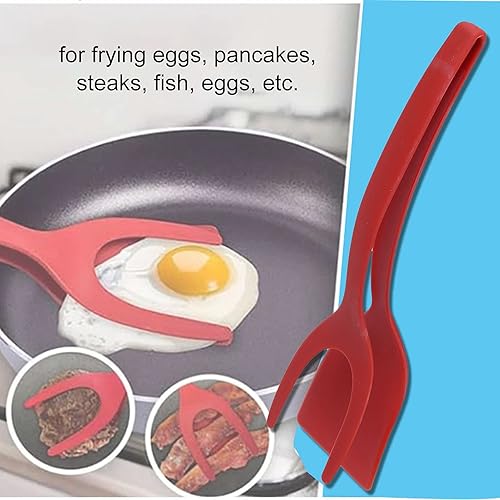 Miniatura 2 de Espátula doble de huevo frito, clip antiadherente para alimentos 2 en 1 de silicona, para panqueques, pinzas para agarre y giro de alimentos (#1)