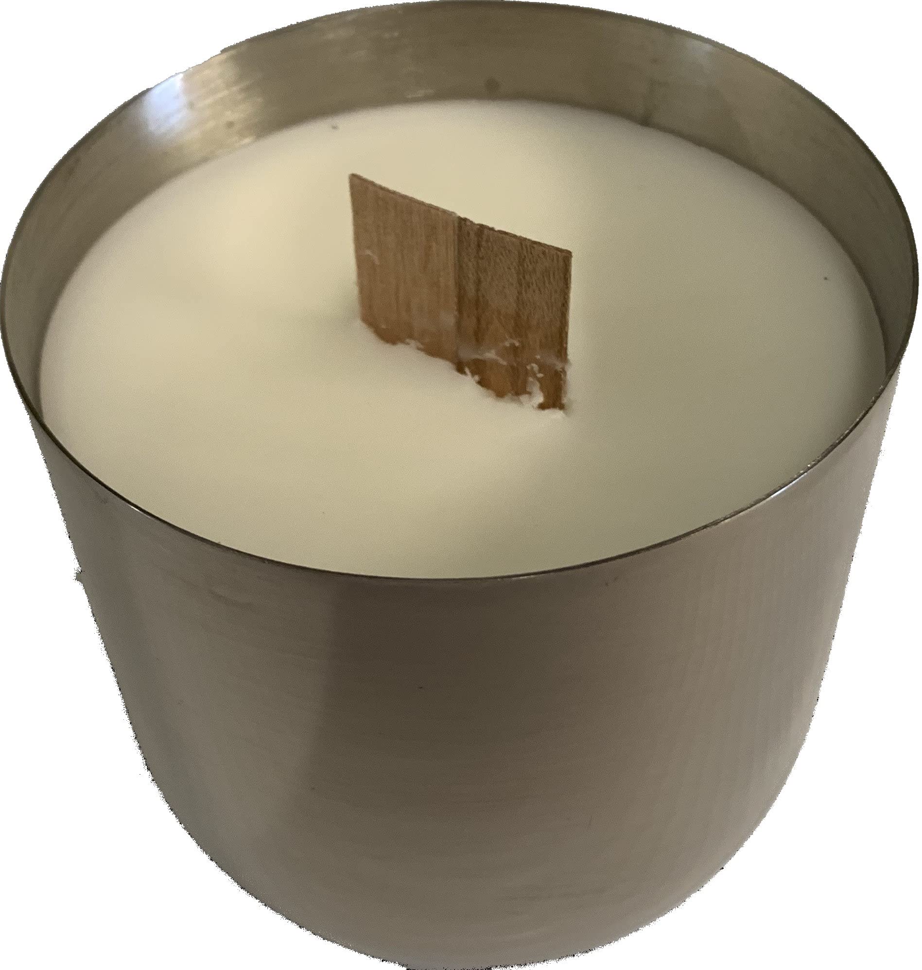 Large Silver Smooth Stainless Steel Pot Candle with Wood Wick (White Soy Wax) - Pecan Pie Fragrance