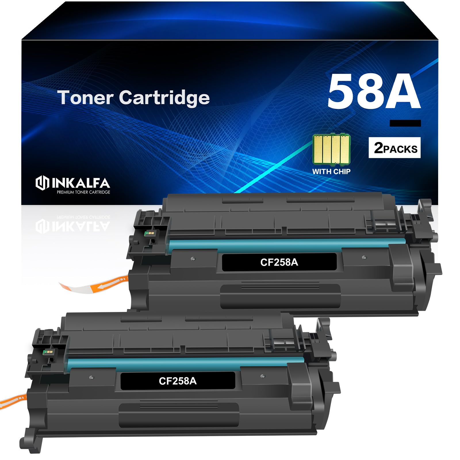 58A CF258A Toner Cartridge Black 2 Pack (with Chip) Compatible Replacement for HP CF258A 58A 58X CF258X Work for HP Laserjet Pro MFP M428fdw M428fdn M428dw M404 M428 M404n M404dn M404dw Printer Ink