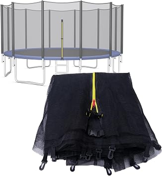 Trampoline Net Replacement 8/10/12/14/16FT Safety Enclosure Nets | Double Head Zipper, Breathable Weather-Resistant Netting, with Adjustable Straps, for Straight Poles Round Frame