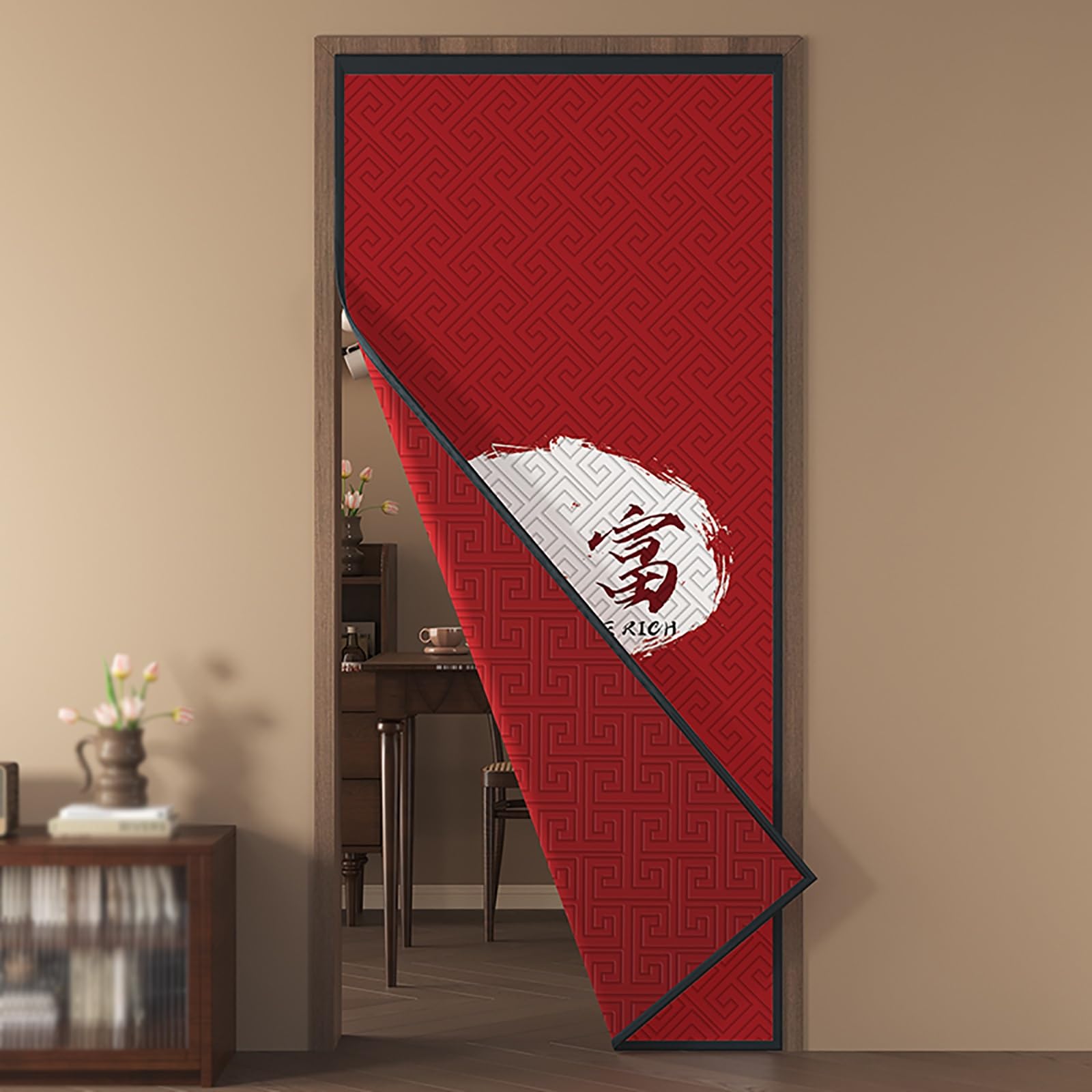 FLYIODFCXV Door curtain, Thickened Cotton Door Curtain, Heat Preservation, Sound Insulation and Noise Reduction, with Printed Patterns(Red,120 * 210cm/47.2 * 82.6in)