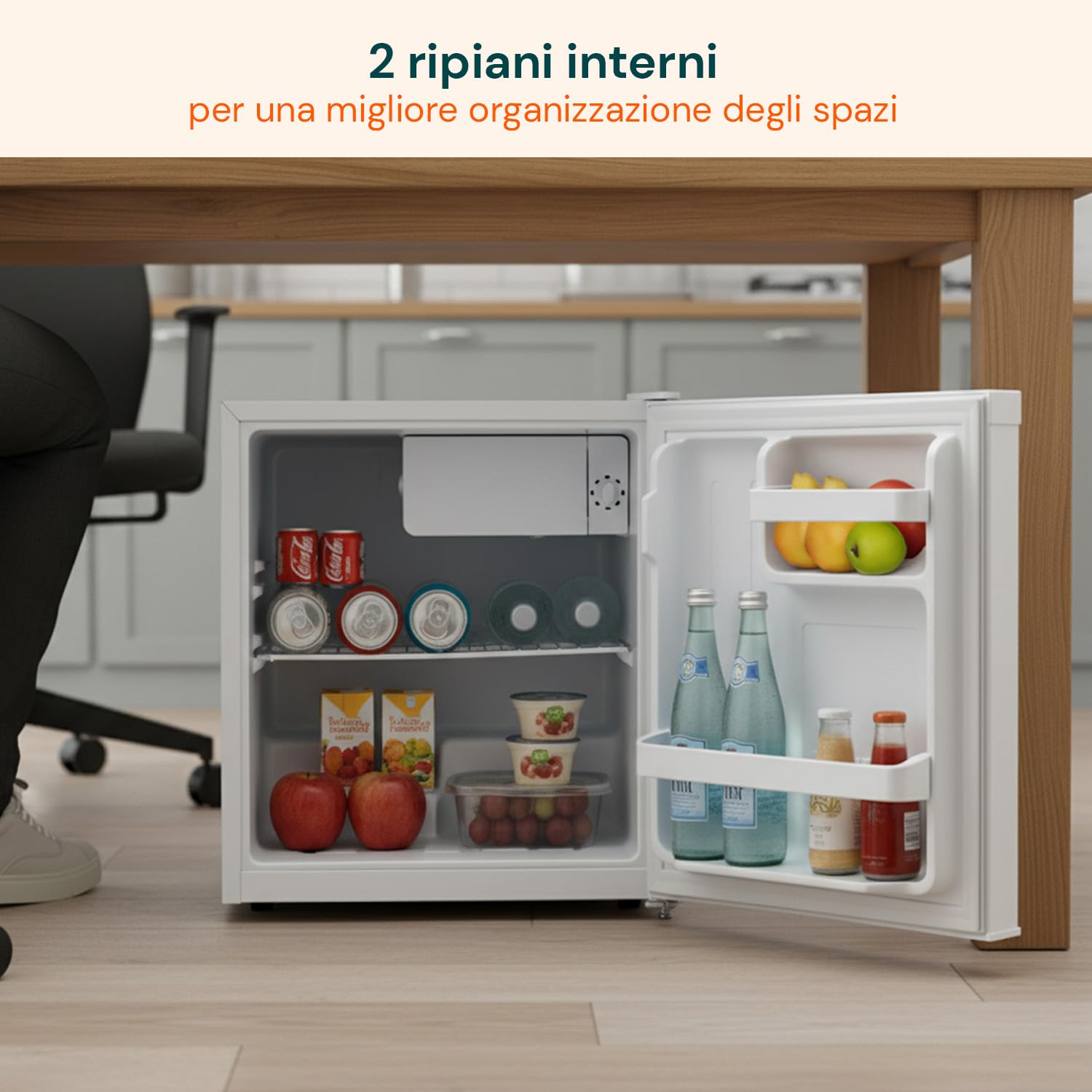 Avilia - Mini Frigo da Banco 45L con Vano Refrigerante e Porta Reversibile – Frigorifero Piccolo Compatto e Silenzioso per Ufficio, Camera o Spazi Ridotti