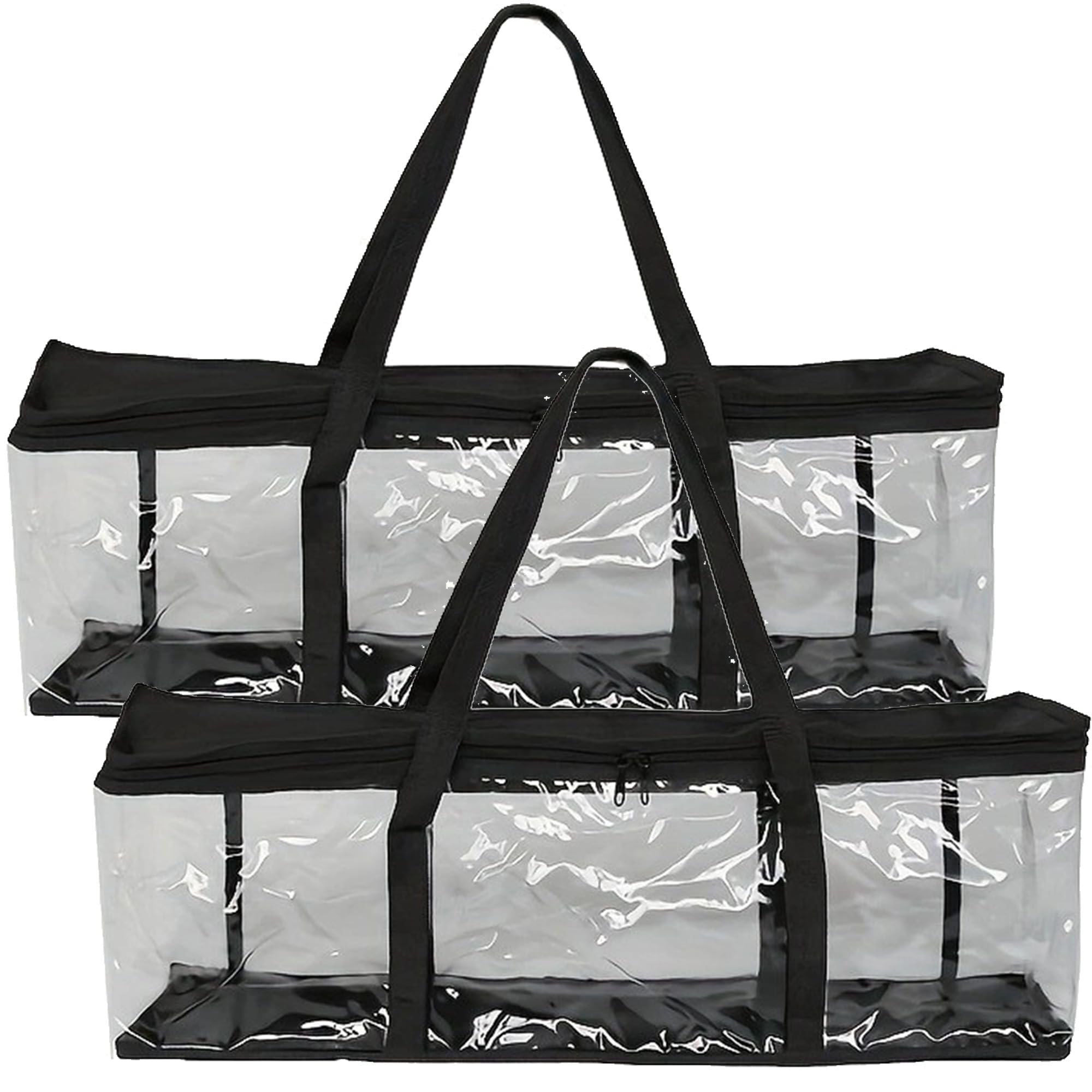 2Pcs Fundas de Almacenamiento para DVD, Gran Capacidad Resistente al Agua de Transporte Portátil para Libros, Bolsa de plástico Transparente con Asas para Álbumes, Videojuegos (60x22x15.2cm)