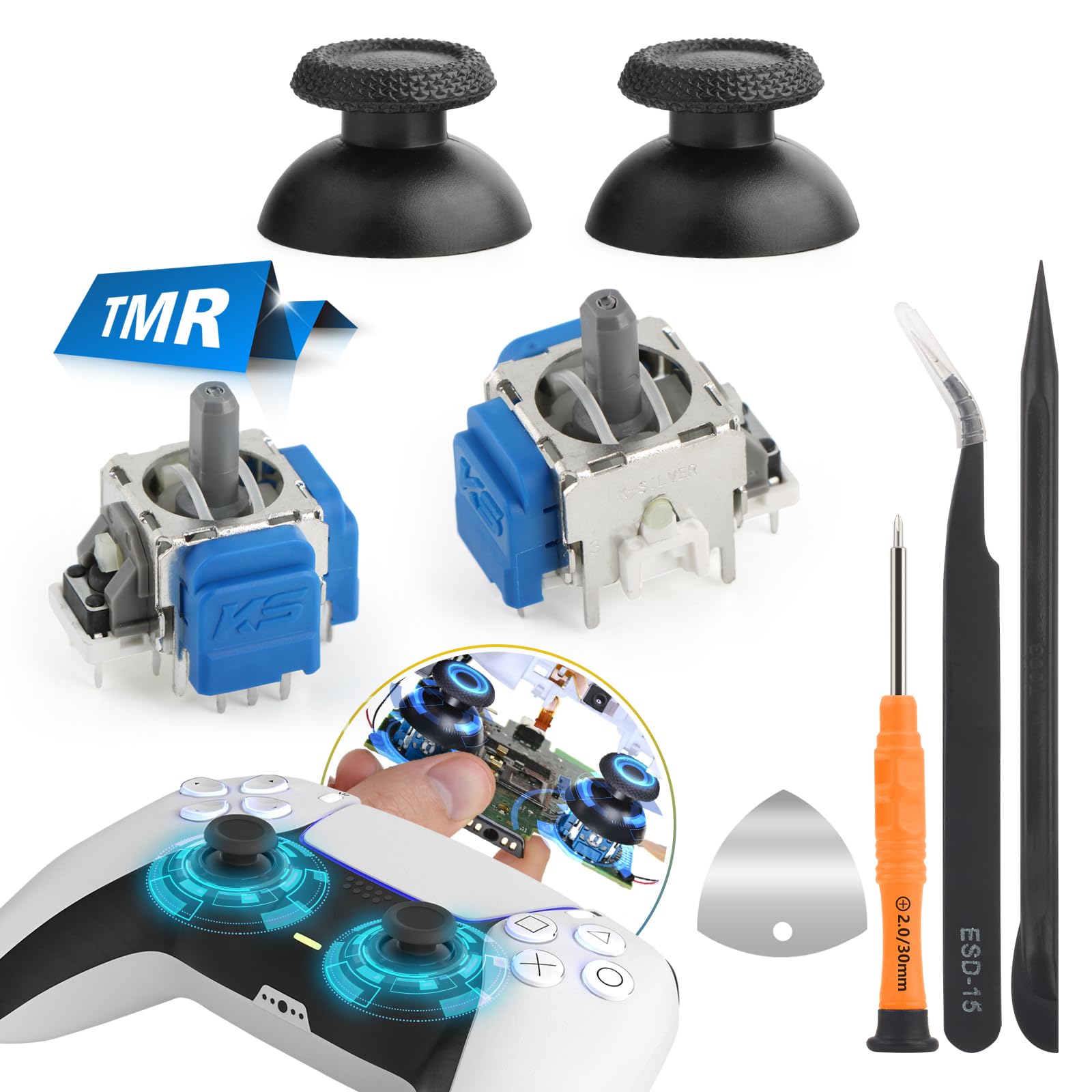2Pack Joysticks for PS5 TMR Electromagnetic Joystick Replacement for Sony PlayStation 5 PS5 Controller Anti-Drift Sticks with Thumbstick Accessories Parts with Repair Tools