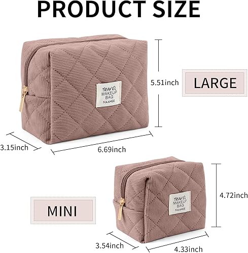 Miniatura 2 de MAANGE 2 bolsas de maquillaje pequeñas, bolsas de cosméticos para bolso, bolsa de maquillaje de pana, bonita bolsa de maquillaje con cremallera,