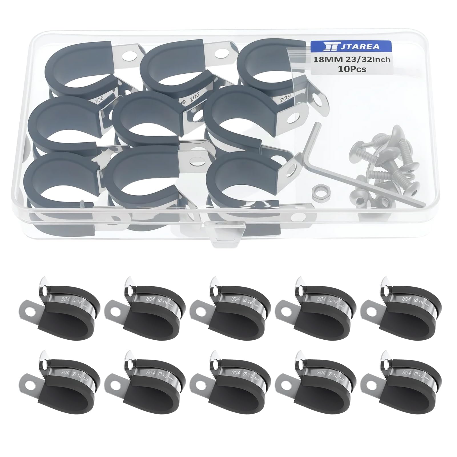 18MM Abrazaderas de Cable Clips de Goma P Abrazaderas de Manguera 23/32" Abrazadera de Tubo de Acero Inoxidable P Clip de Gomas con Tornillos