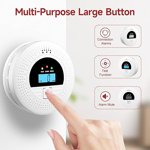 Miniatura 4 de 1-Pack Interconnected Smoke and Carbon Monoxide Detector, Test Button & Replaceable Battery, Smoke and CO Alarm for Home, Hallways, Bedroom,