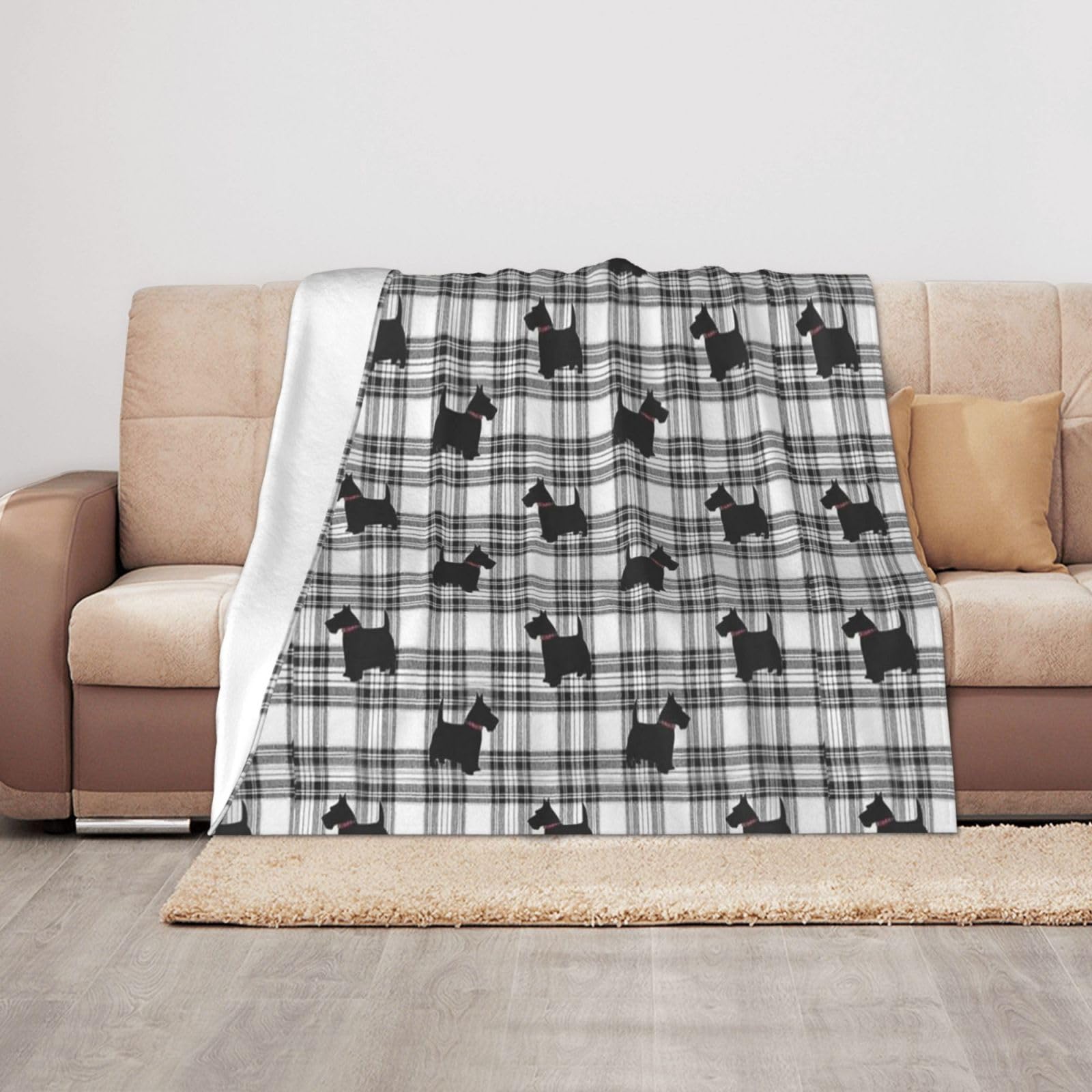 TROONZ Blanket,Anti-Pilling Flannel Blanket Throw Bedspread for Sofa and Bed 100X 125 cm, Scottish Terrier Plaid Scotty Dog