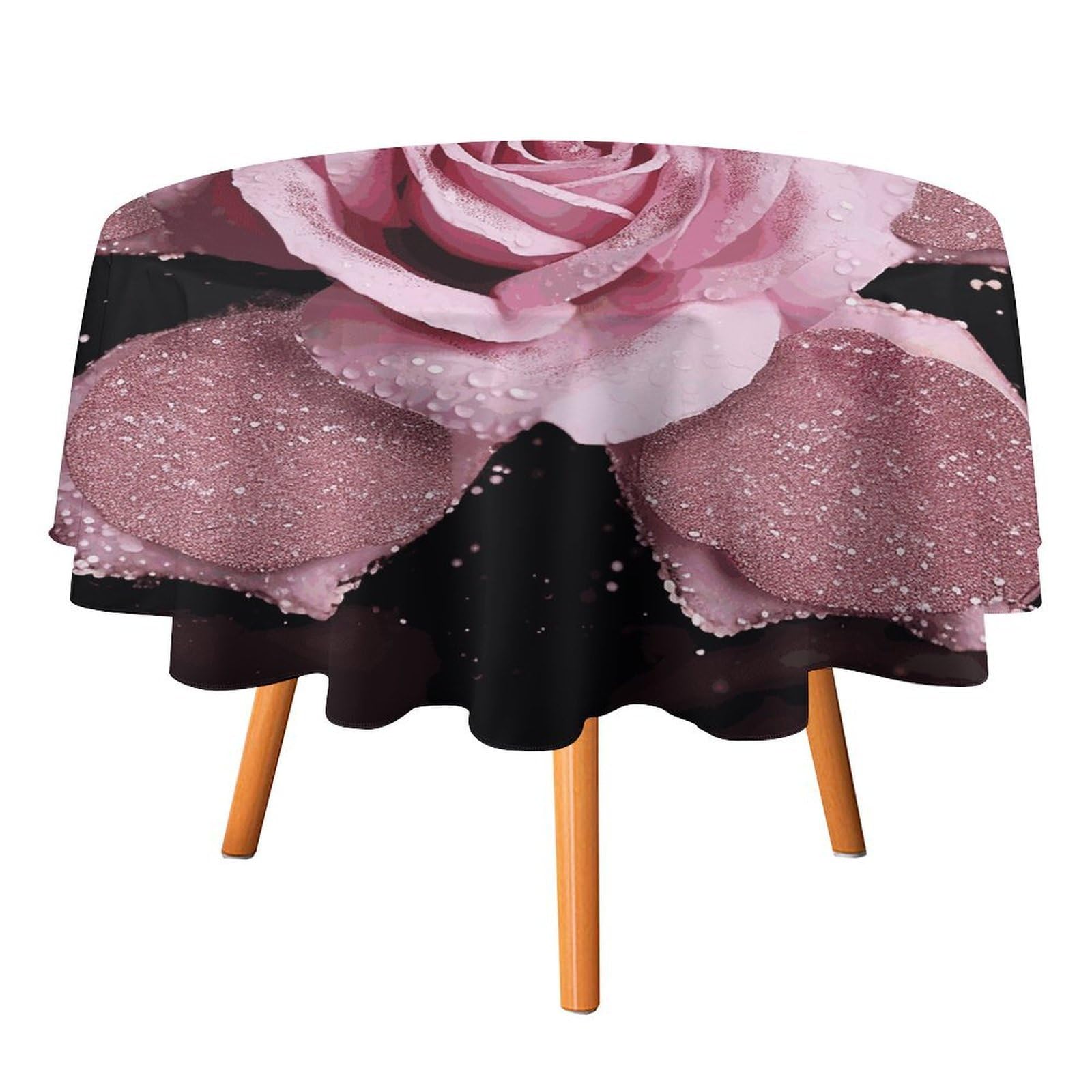 Fekiloot Style Glitter Pink Rose Round Tablecloth - Heavy Duty And Washable,Polyester Decorative Fabric Table Cover,Tablecloths For Kitchen Dining, Wedding, Birthday Party70x70in