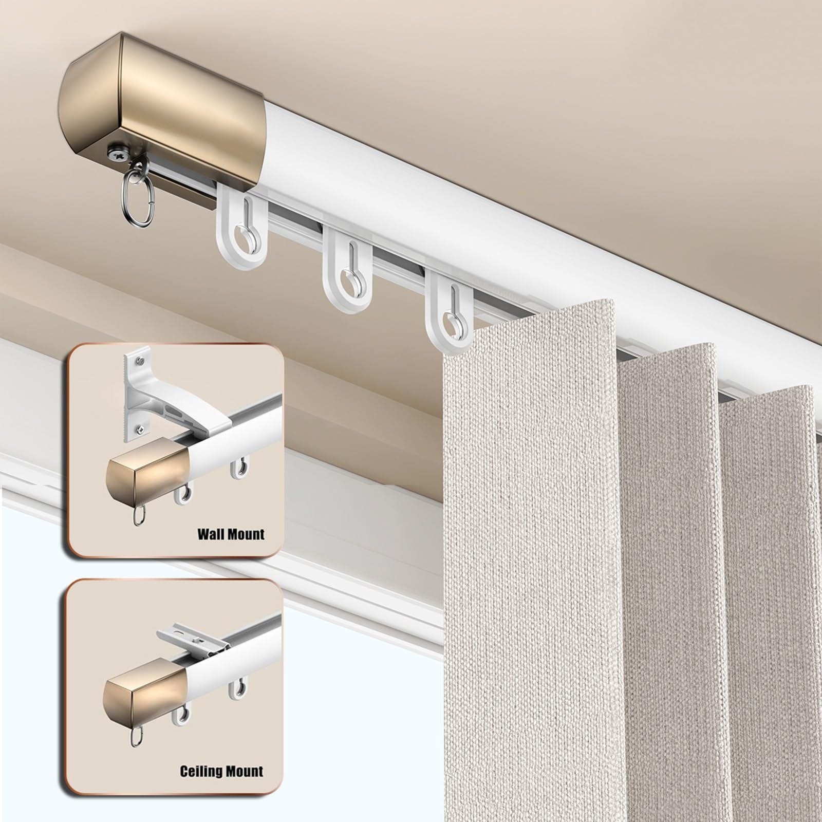 Aluminiowy karnisz, pojedynczy karnisz, do przegrody pokoju, na balkon, prywatność, uchwyt sufitowy lub ścienny, 5 m (4 x 1,25 m), czarny, idealny do wystroju domu i zarządzania przestrzenią