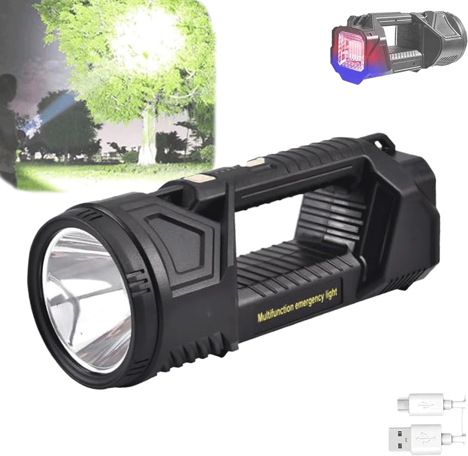 New German 1000000 lumens Waterproof Spot Lights Handheld Large searchlight, Outdoor Searchlight, Super Bright Solar Spotlight Flashlight, Rechargeable Solar Tactical Flashlight (L)