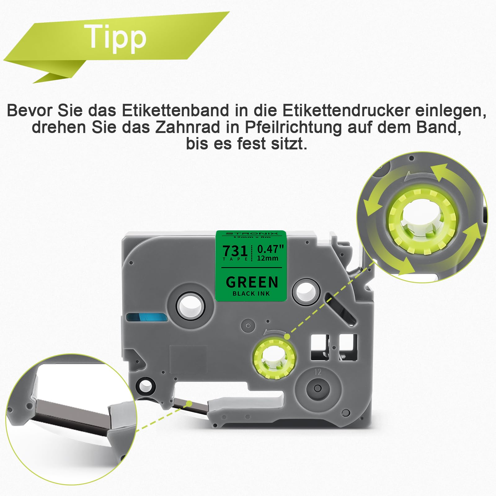 20x Nastro di Etichette Compatibile con Brother TZe-731 Ub-731 Byz-731 TZ-731 12mm x 8m Nero su Verde con PT-1010 D400 H105 H100R H107 H100LB D200 1000