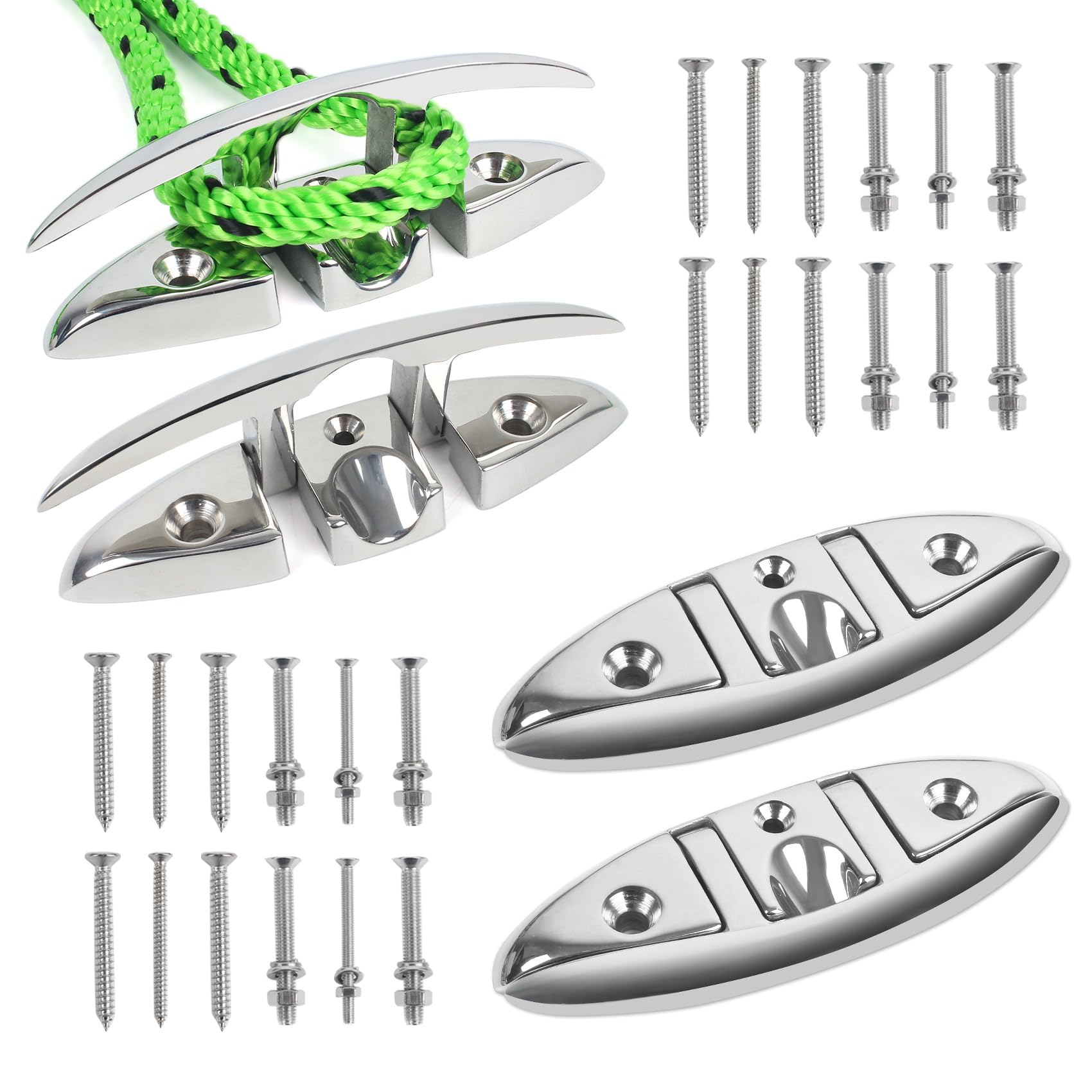 5in/6in Boat Cleats,316 Stainless Steel Folding Boat Dock Cleats,Flip Up Dock Cleat Rope Cleat for Boat,Yacht,Decks,Dock Line Mooring,Fasteners Included (2/4Pack)