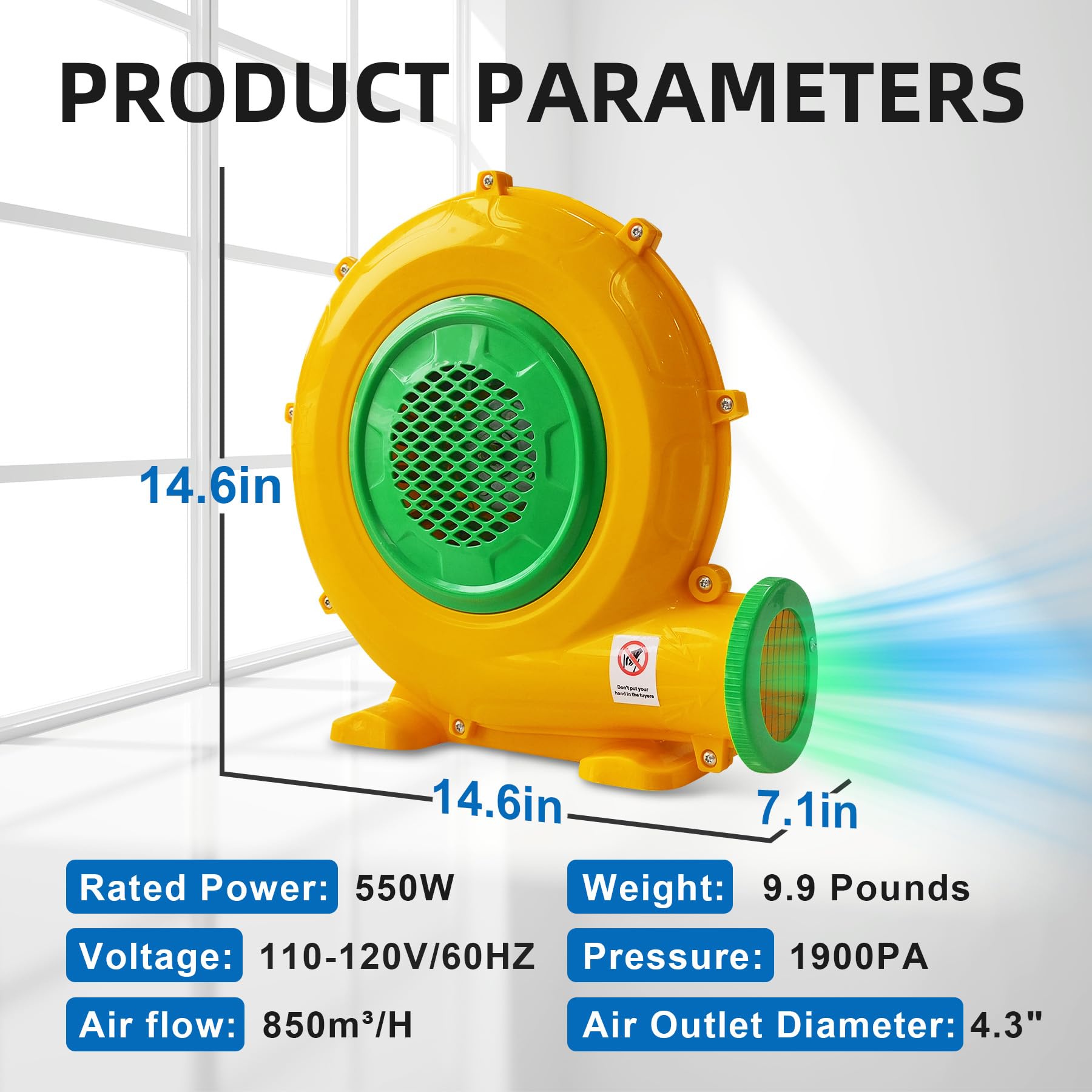 Puligoth Bounce House Blower: 550W Air Blower for Inflatables with Double Sided Fan Blade, Portable and Powerful for Bouncy Castle, Water Slide, Jump Slides, Inflatable Arch