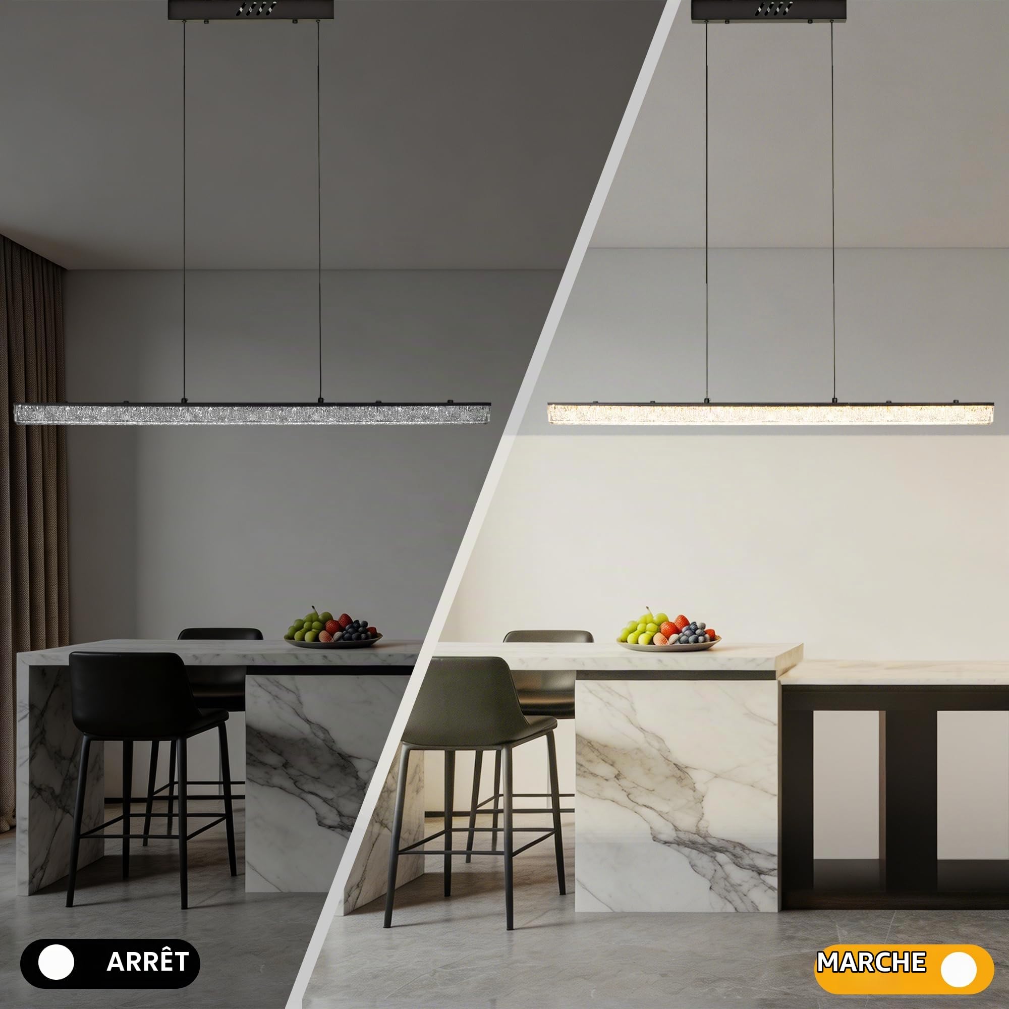 100CM Lampe Suspendue LED Dimmable pour Salle à Manger 3000K-6000K,Noir