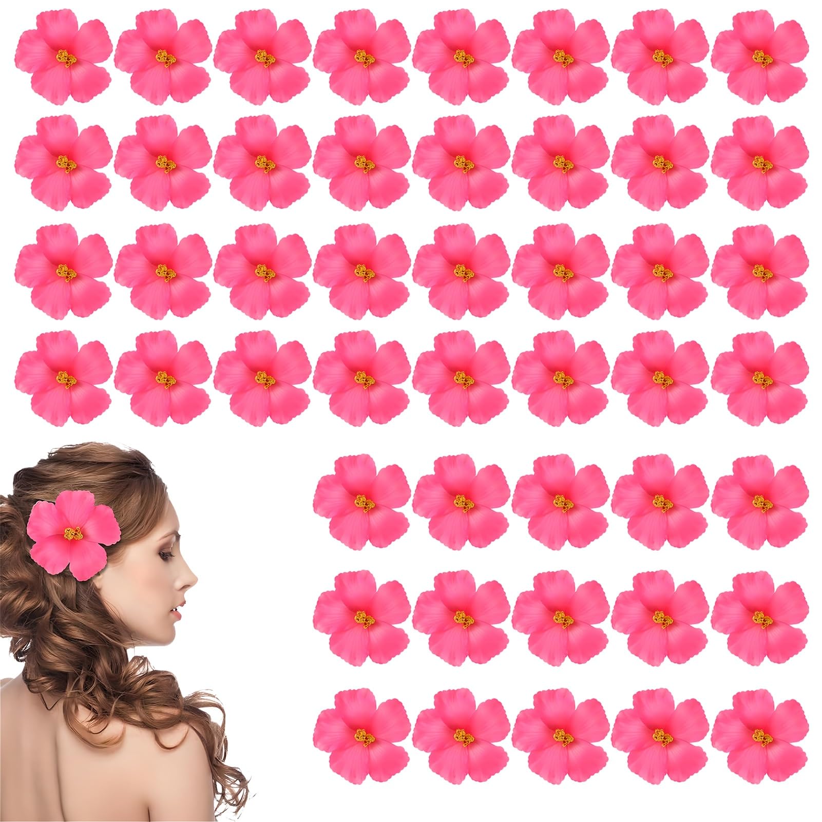 ZhuiFengAA 50 Pcs Artificial Flowers, DIY Foam Hibiscus Flower, Tropical Fake Faux Flowers, for Party Decoration, DIY Crafts Jewelry Hair Clips(Pink)