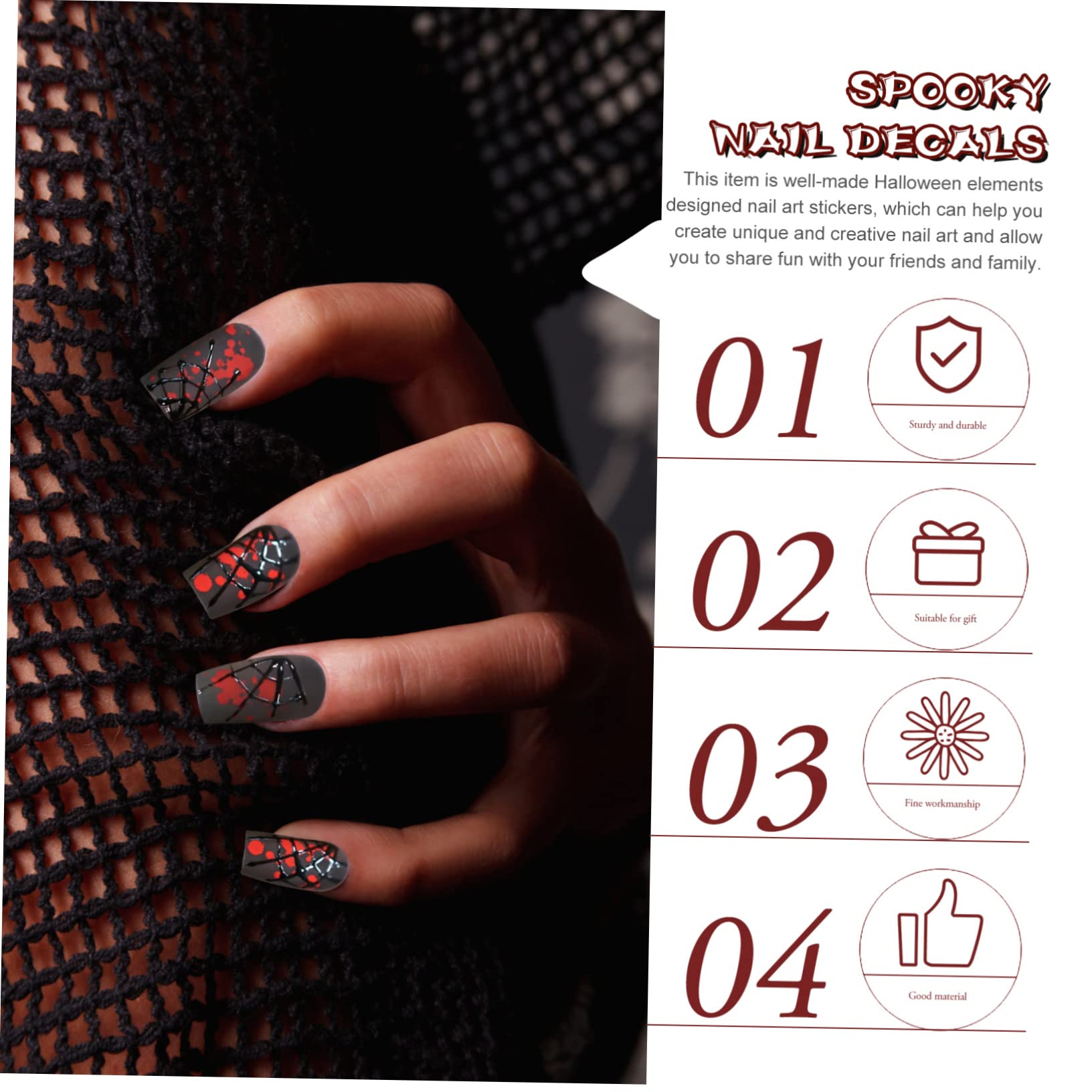 Healeved 5 Set Di Adesivi Per Unghie Per Ragazzi E Ragazze Decalcomanie Per Nail Art Di Halloween Unghie Ragno Gotiche Da Premere Sulle Unghie Corte 4 Fogli * 5