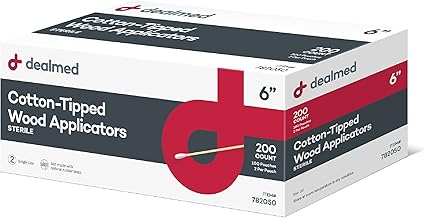 Dealmed 6" Cotton-Tipped Wood Applicators – 200 Sterile Cotton-Tipped Applicators for Application of Medication, Cleaning Skin, Arts, Crafts and More (Box of 200)