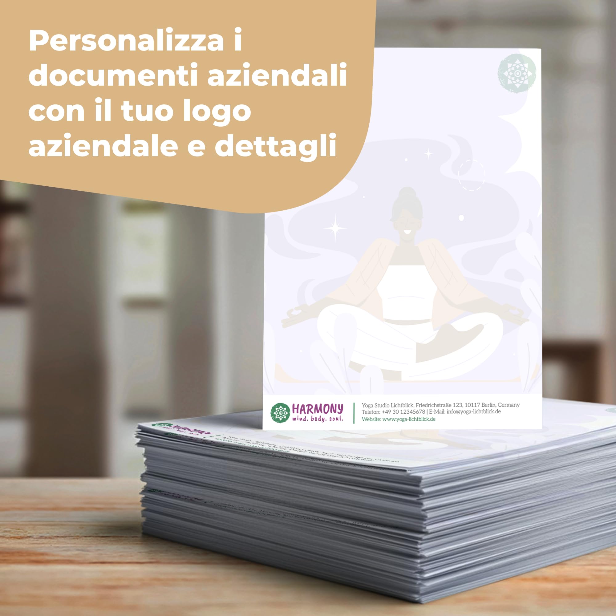 Cimpress Fogli con intestazione A4, Carta aziendale personalizzata con logo, Ufficio e comunicazione aziendale, Formato 210x297mm FSC (250)