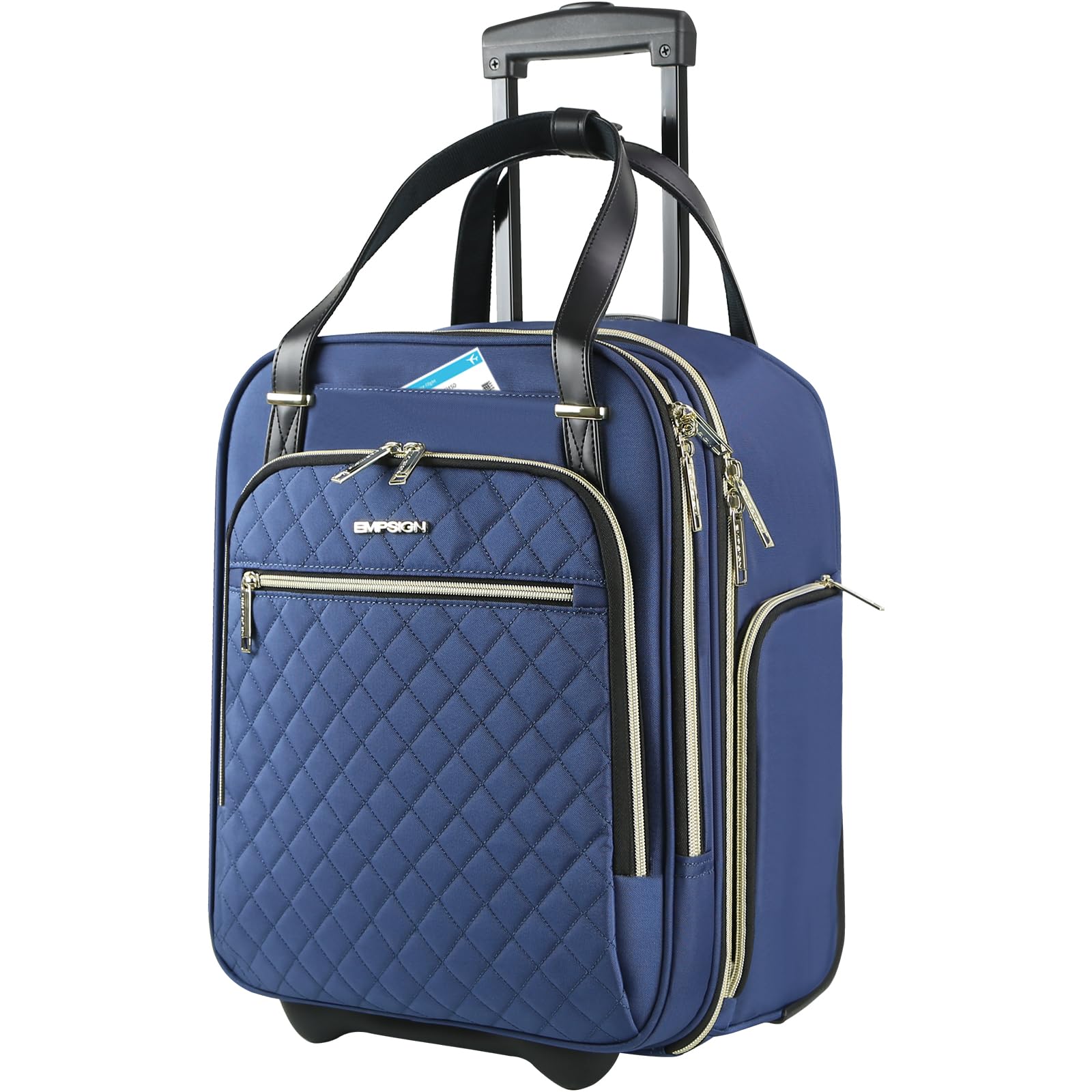 EMPSIGN Unterflur-Trolley–40 cm (16 Zoll) Handgepäckkoffer mit Rollen, multifunktional,leicht,ideal als Wochenend- oder Reisekoffer,klein, für Damen und Herren, Farbe: Haze Blue-Gold Zipper