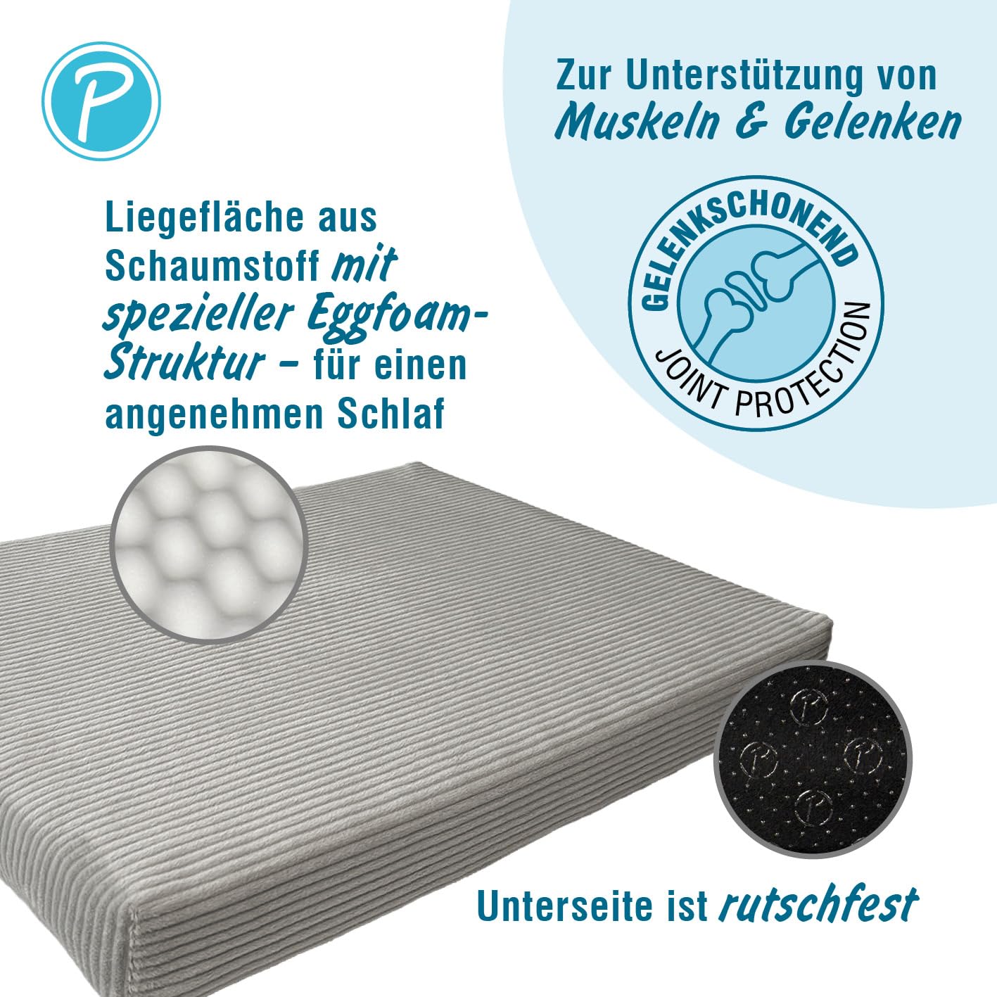 Petlando Orthopädische Hundematte LikeOrtho Luke – ergonomisches Hundebett mit Eggfoam-Struktur, gelenkschonend, waschbarer Bezug, rutschfest, 100x65x10cm, kleine bis mittlere Hunde, grau