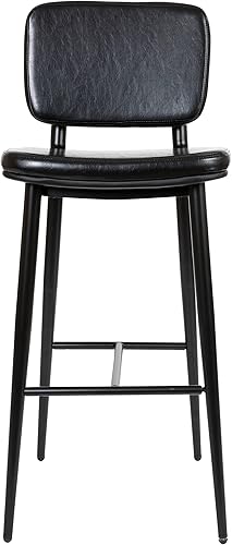 Miniatura 5 de Flash Furniture Kenzie Taburetes de bar de respaldo medio de grado comercial, tapicería LeatherSoft negra, marco de hierro negro con reposapiés